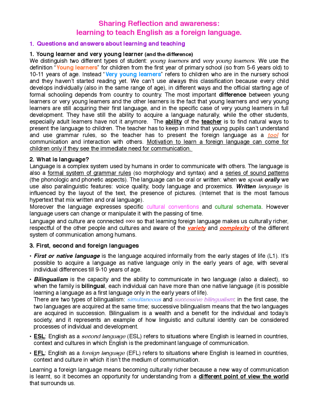 Sharing Reflection and awareness: learning to teach English as a ...