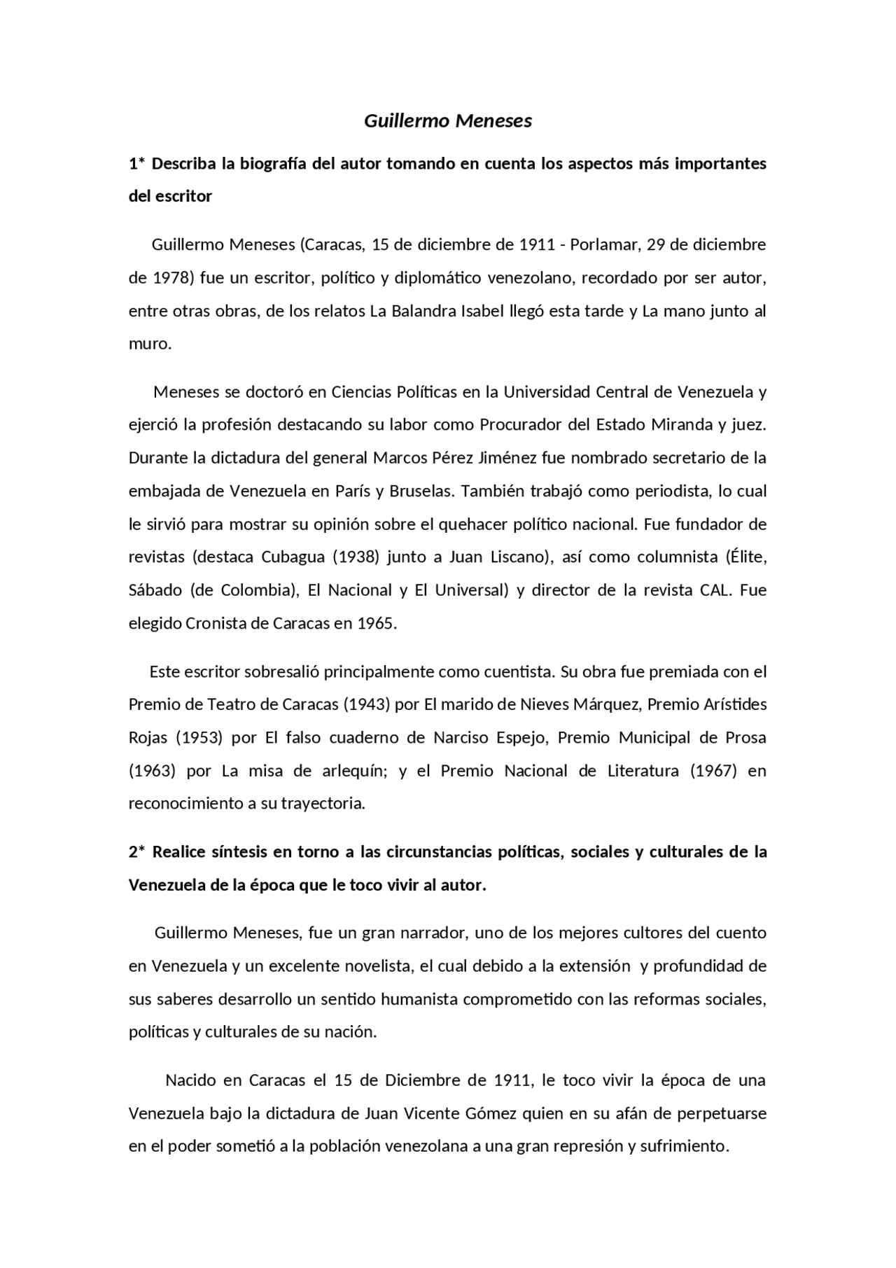 Biografía de Guillermo meneses Docsity