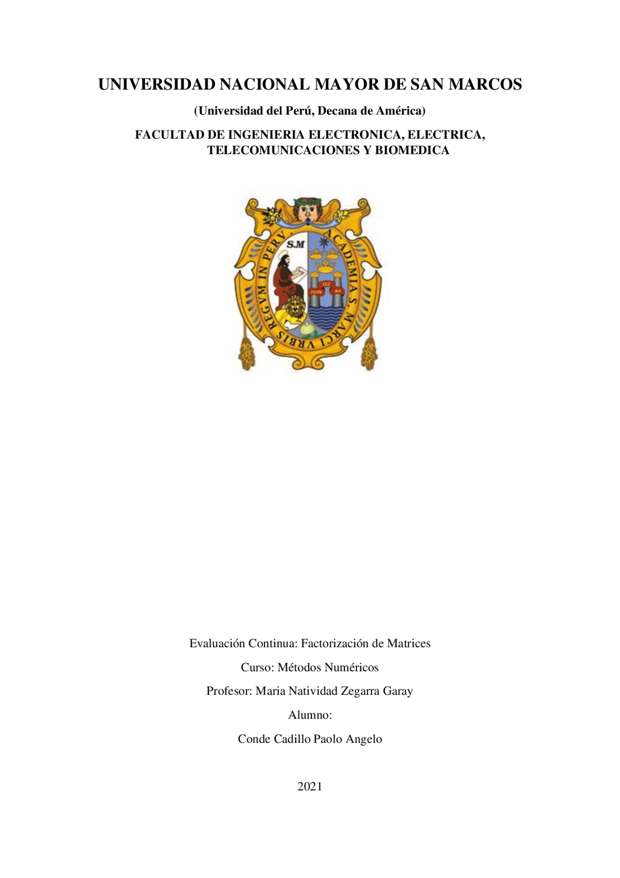 Ejercicio Factorización de Matrices Docsity