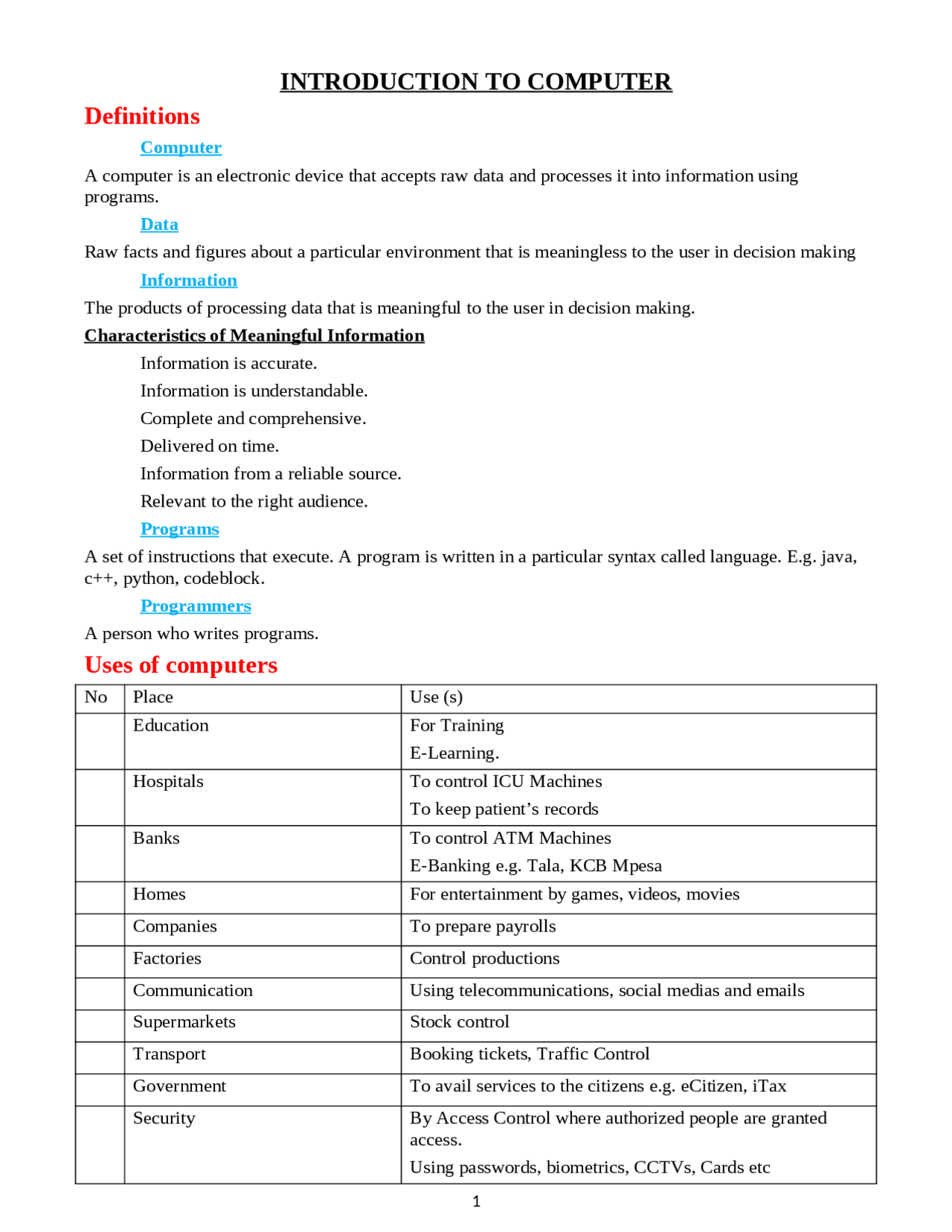 Computer training Notes | Study notes Information and Computer ...