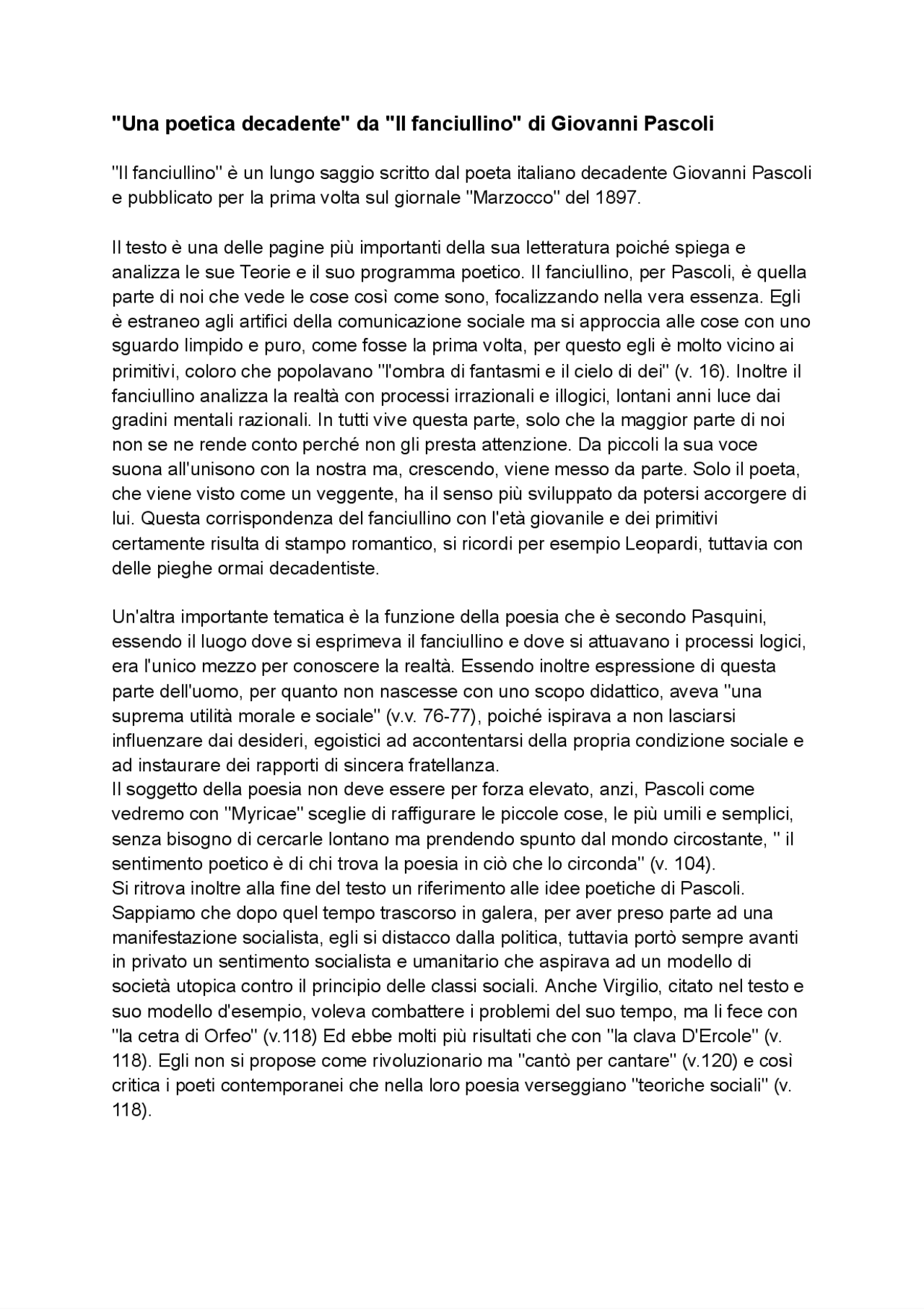 Una poetica decadente, Analisi da Il Fanciullino, Pascoli G. Temi di Lingue e letterature Una poetica decadente, Analisi da Il Fanciullino, Pascoli G. Temi di Lingue e letterature