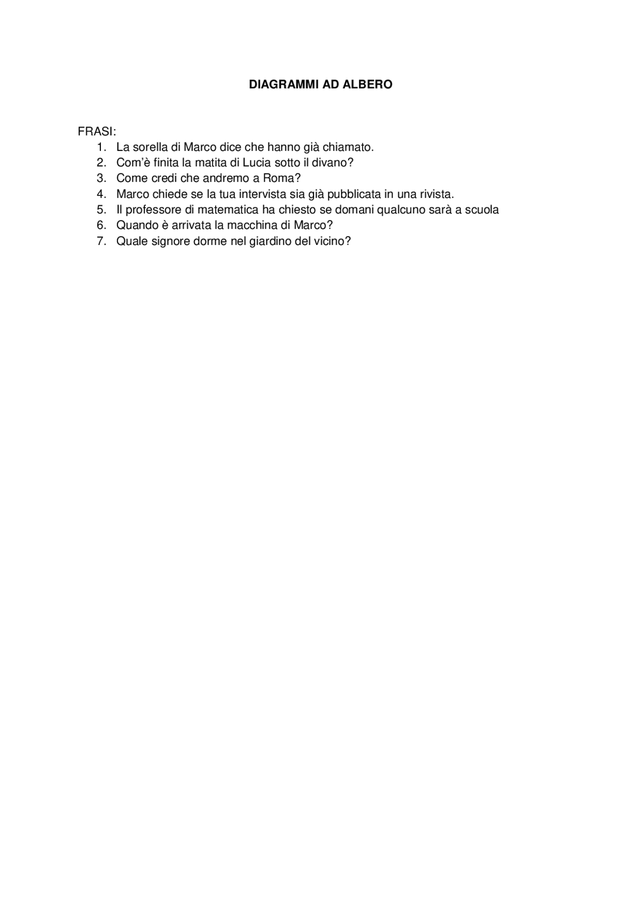 Diagrammi ad albero con commento Esercizi di Linguistica Docsity