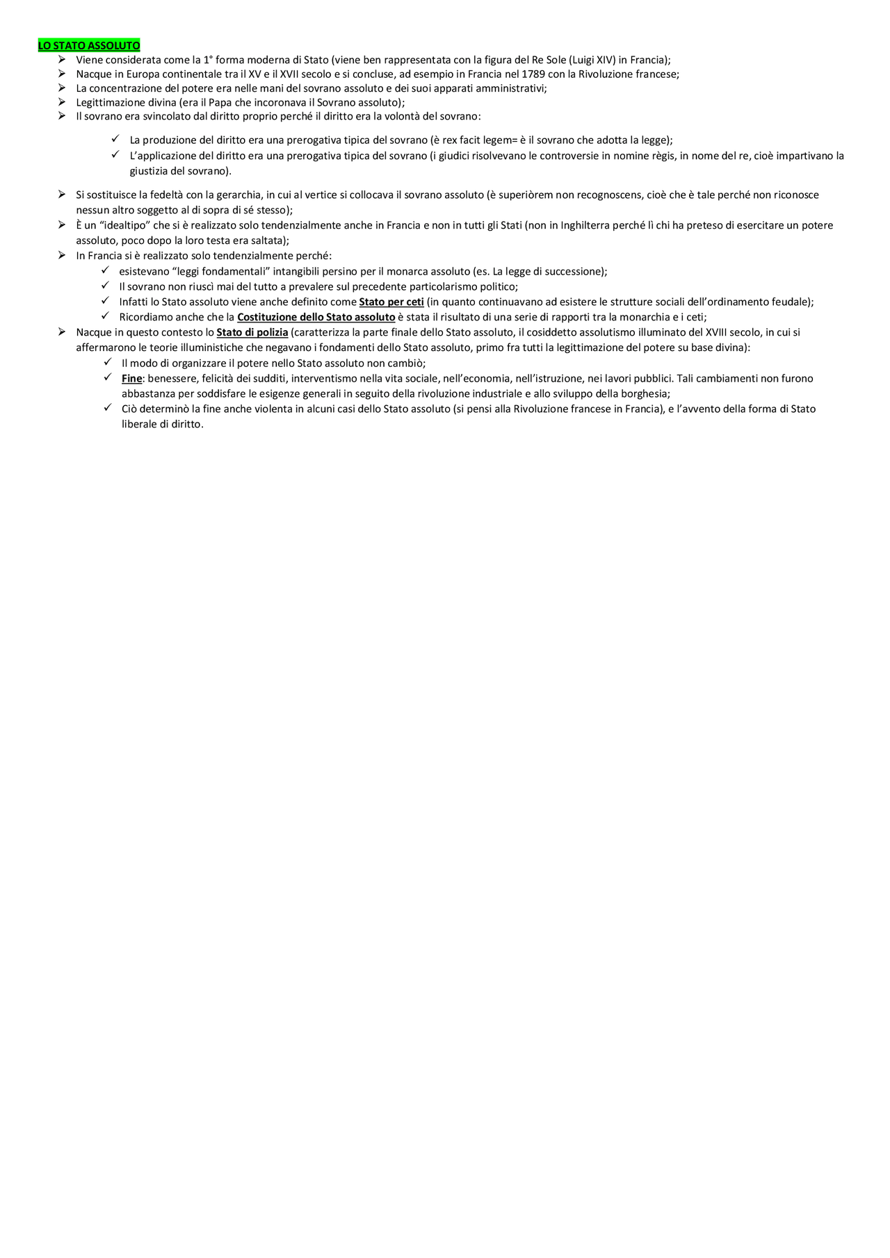 Stato assoluto capitolo 2 appunti Docsity