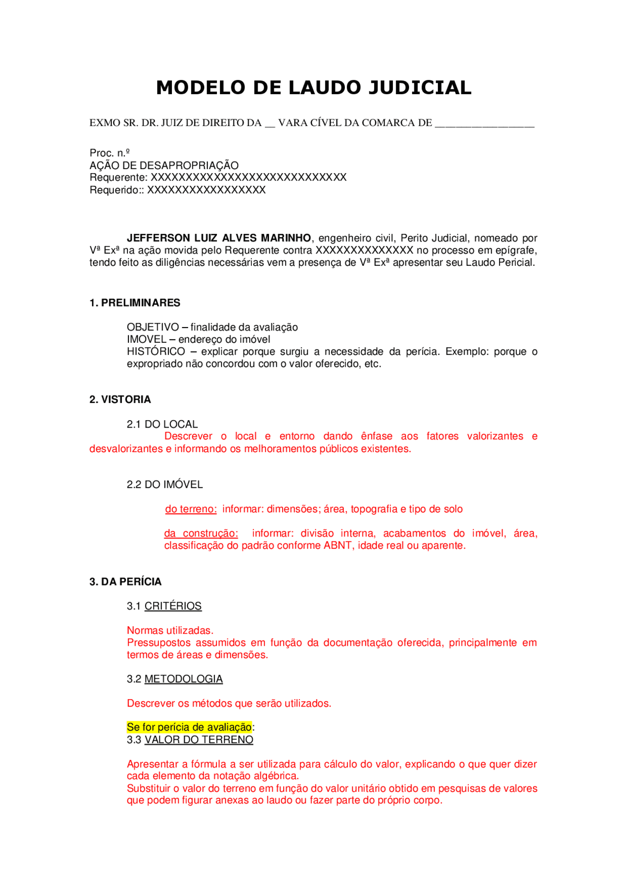 Modelo De Laudo Tecnico Word Modelo De Laudo Tecnico Word