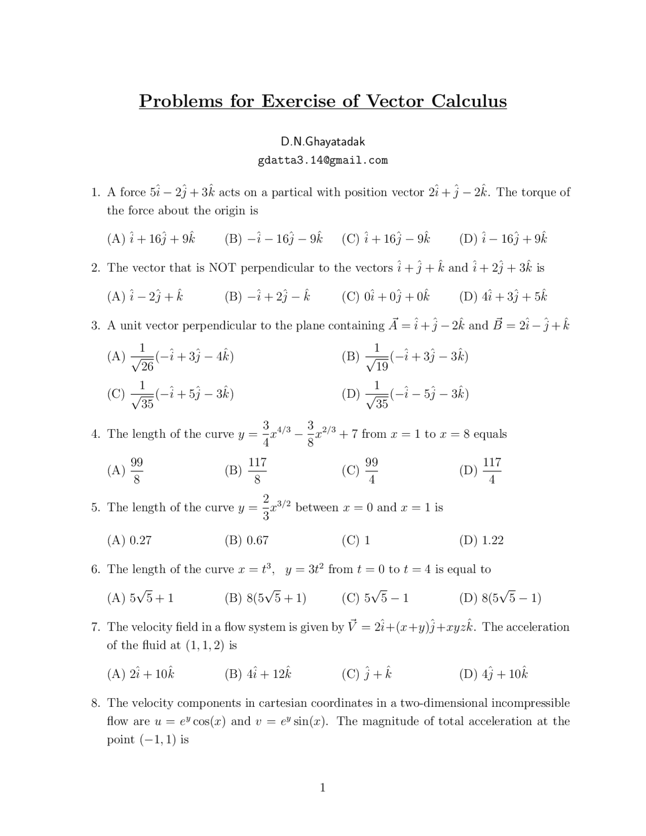 Vector calculus book pdf to solve varous examples - Docsity