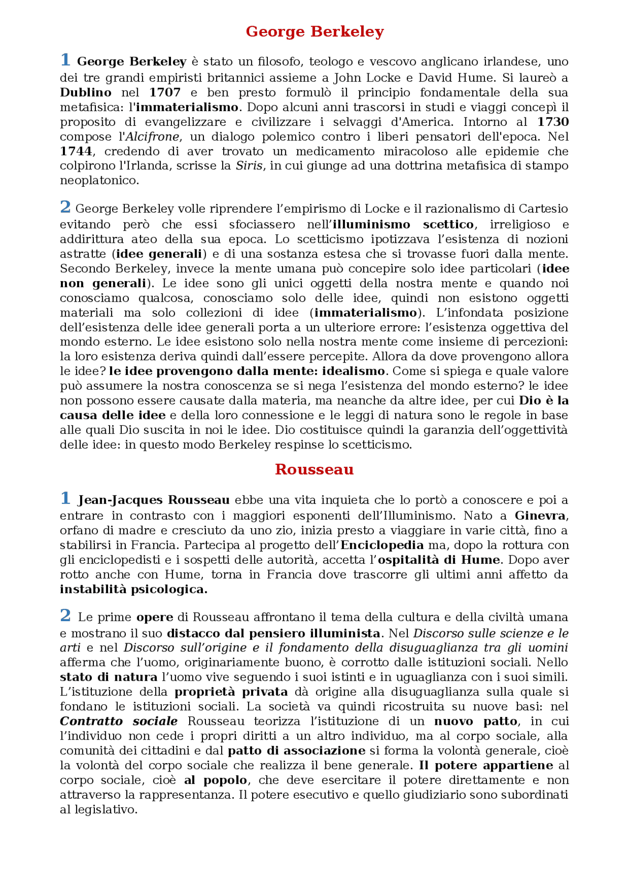 George Berkeley e Jean Jacques Rousseau - Docsity