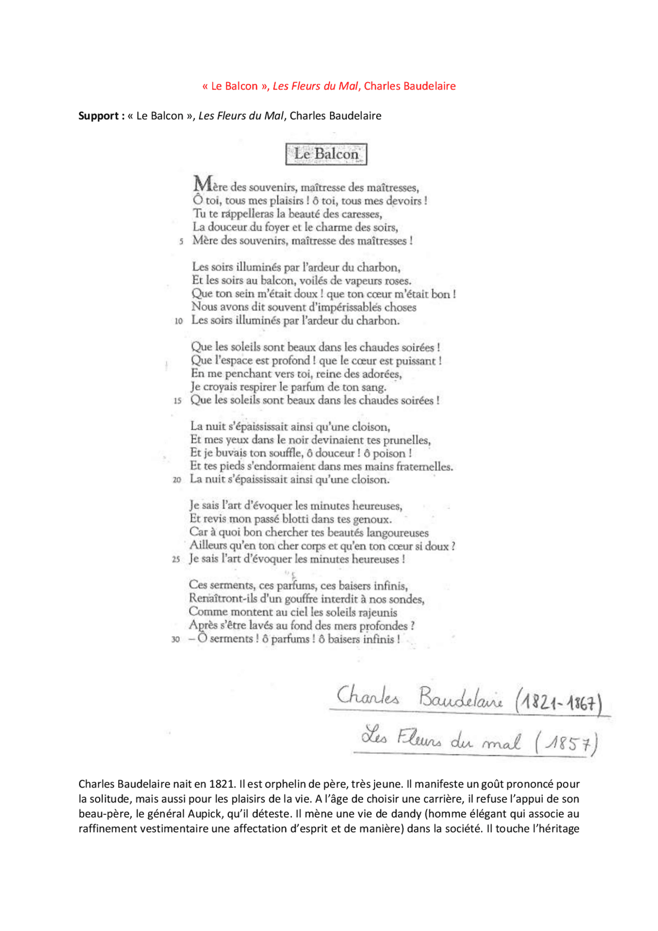 « Le Balcon », Les Fleurs du Mal, Charles Baudelaire Lectures — free download