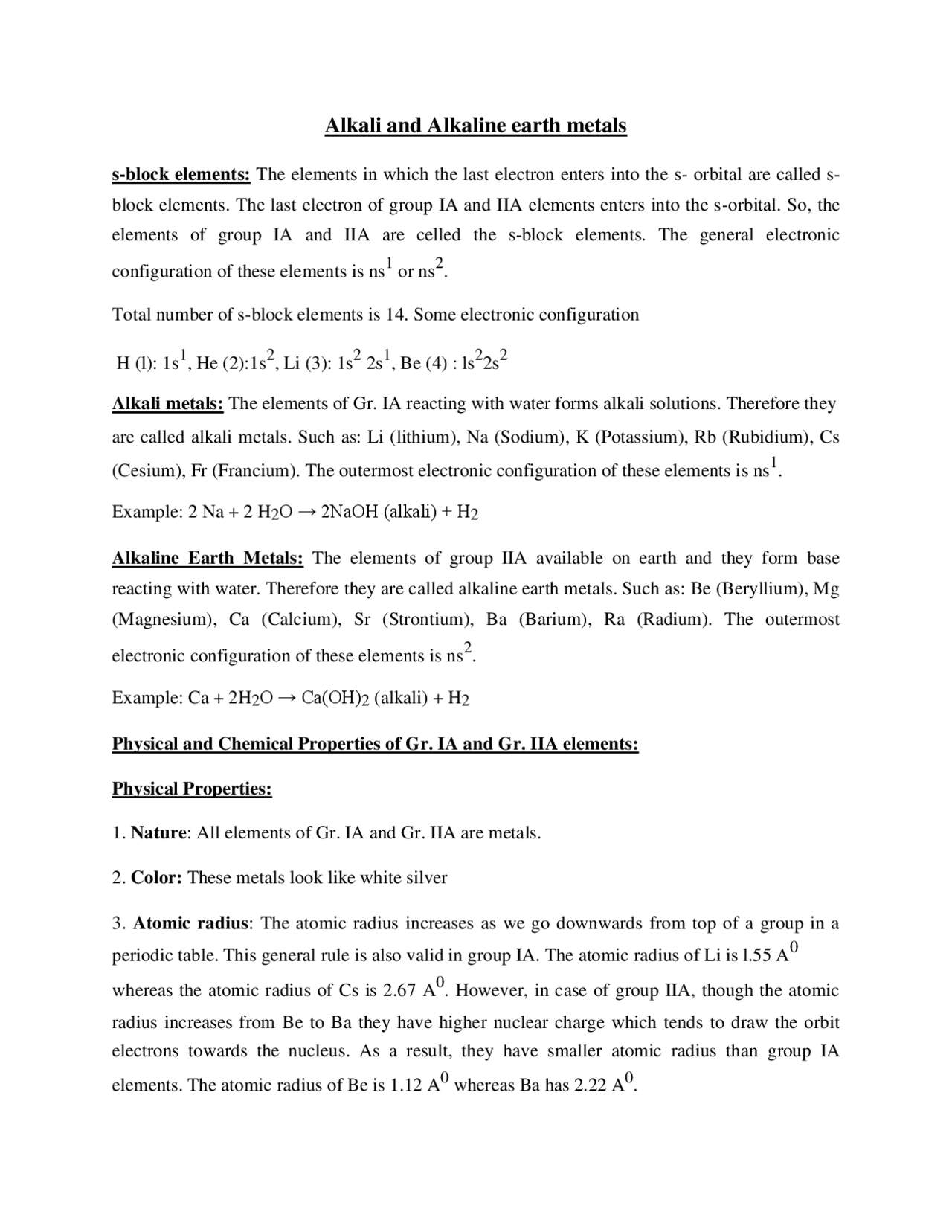 Alkali Alkaline Earth Metals Docsity