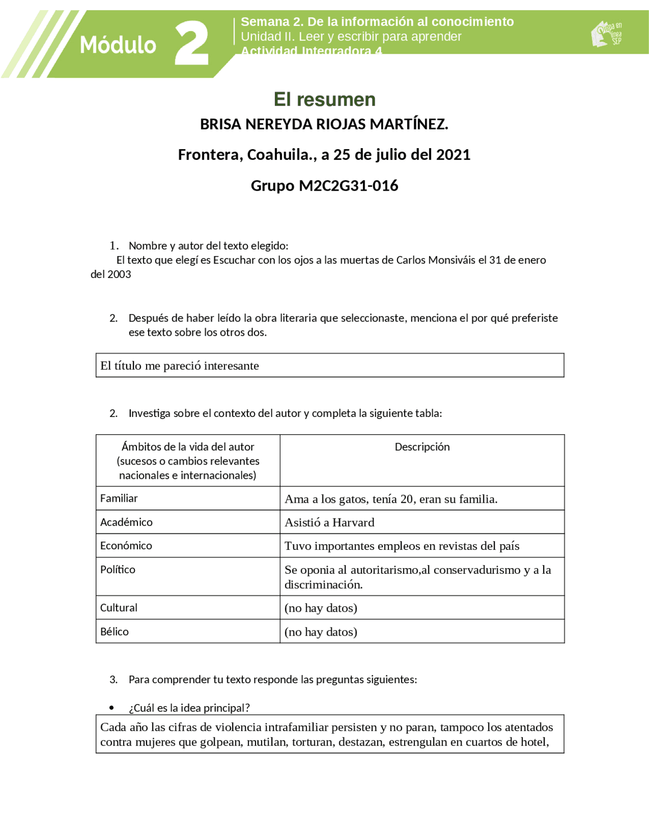 Actividad Integradora 4 Del Modulo 2 Docsity