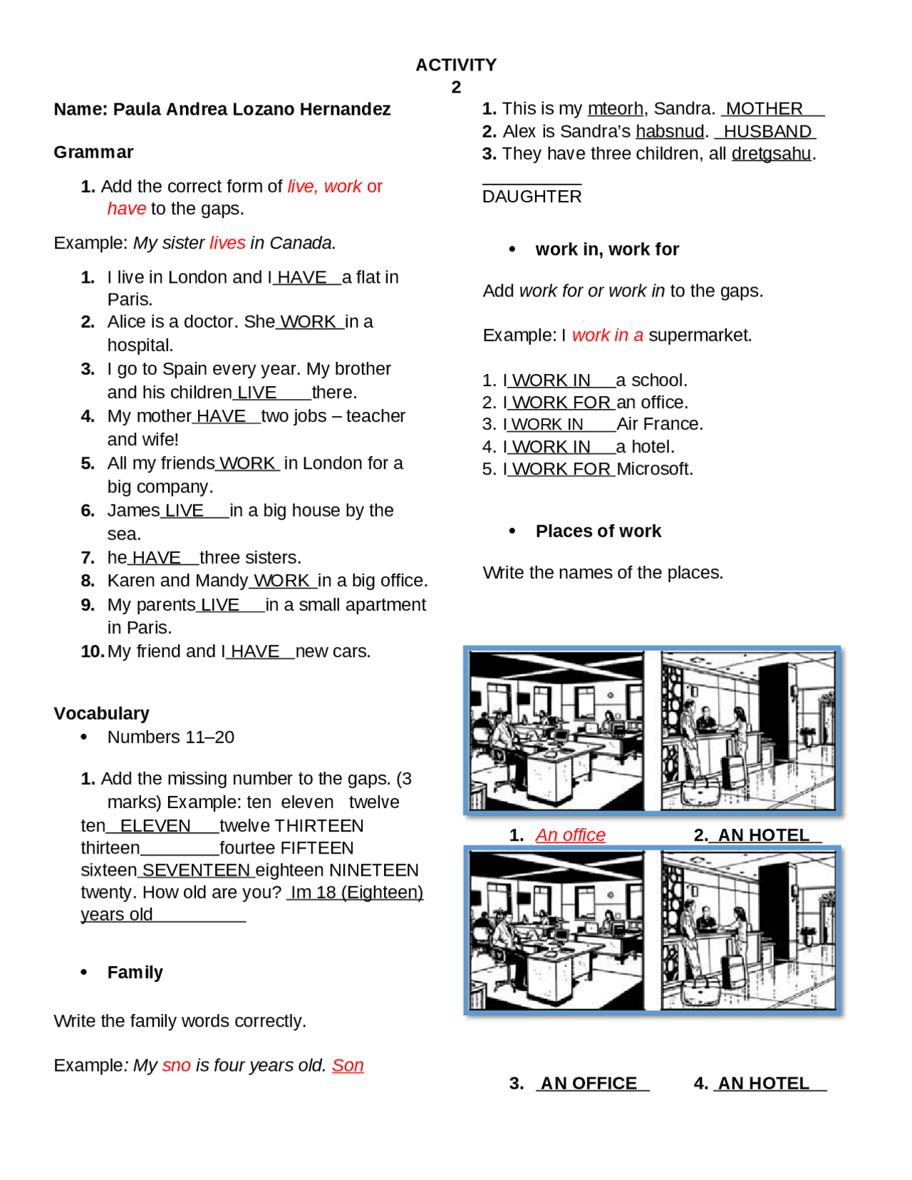 Actividad numero 2 en ingles de Sena - Docsity