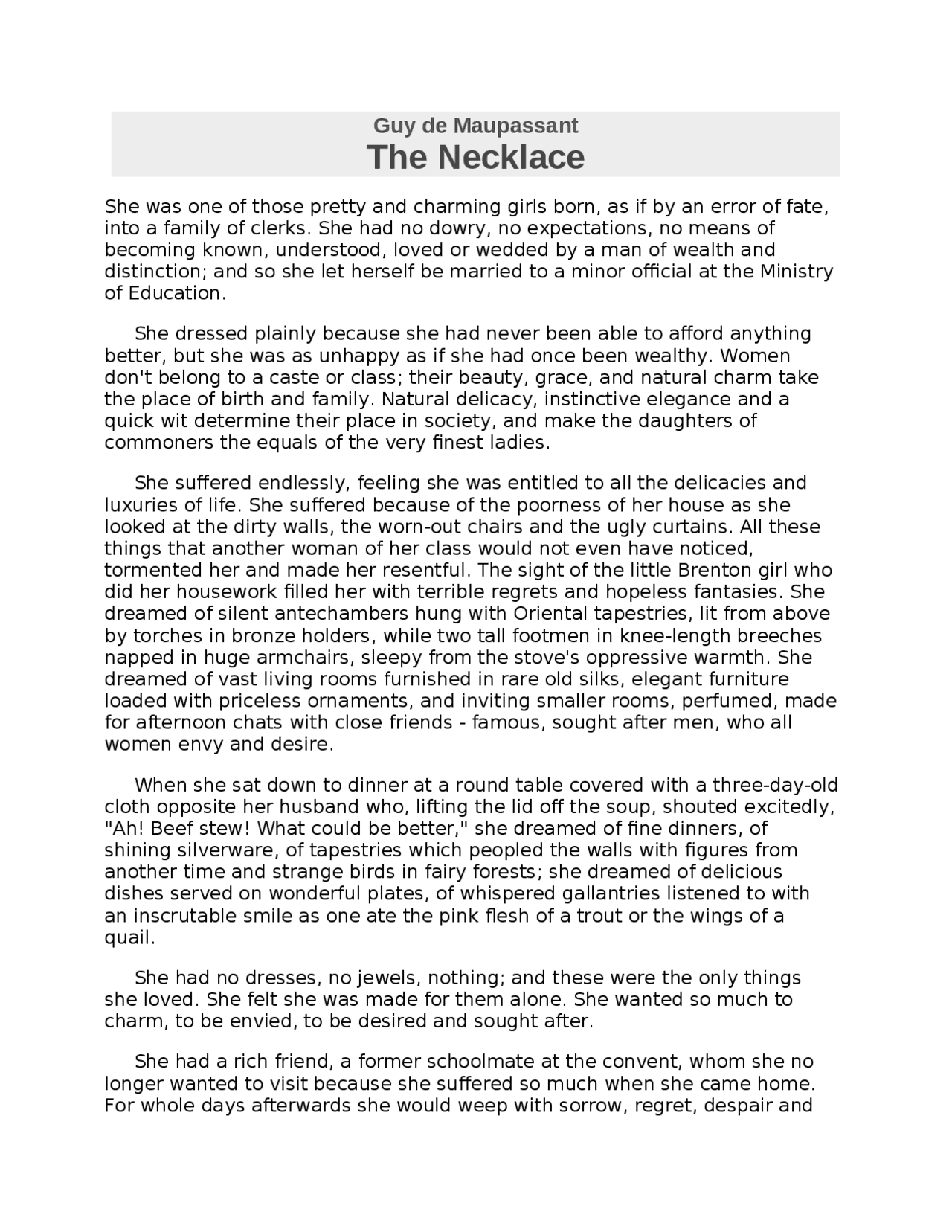 Necklace Short Story Docsity