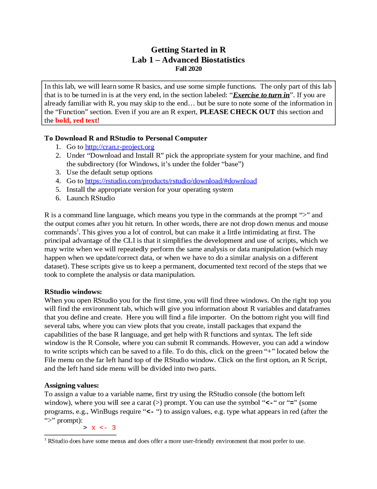 Advanced statistics with foundations in R, Assignment 1 - Docsity