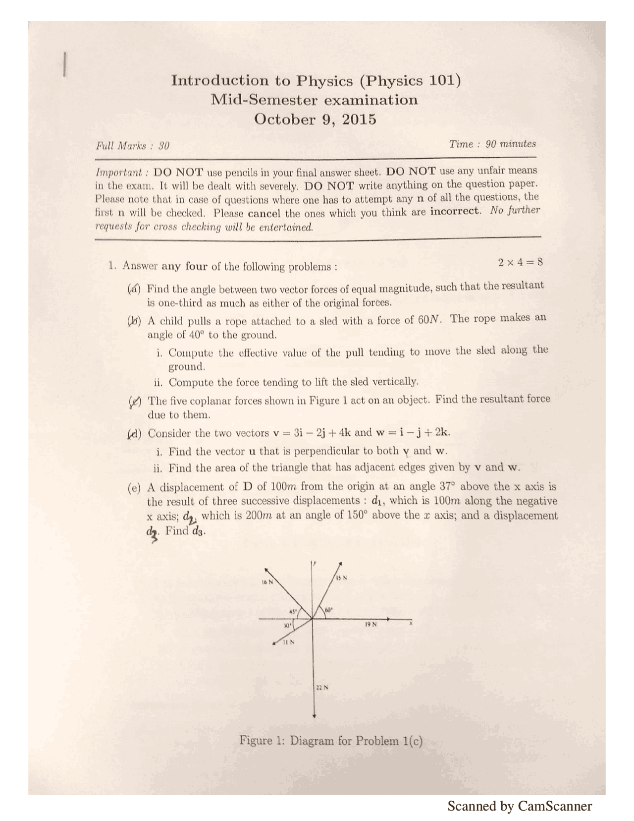 PHY 101 Midsem paper 2015 - Docsity