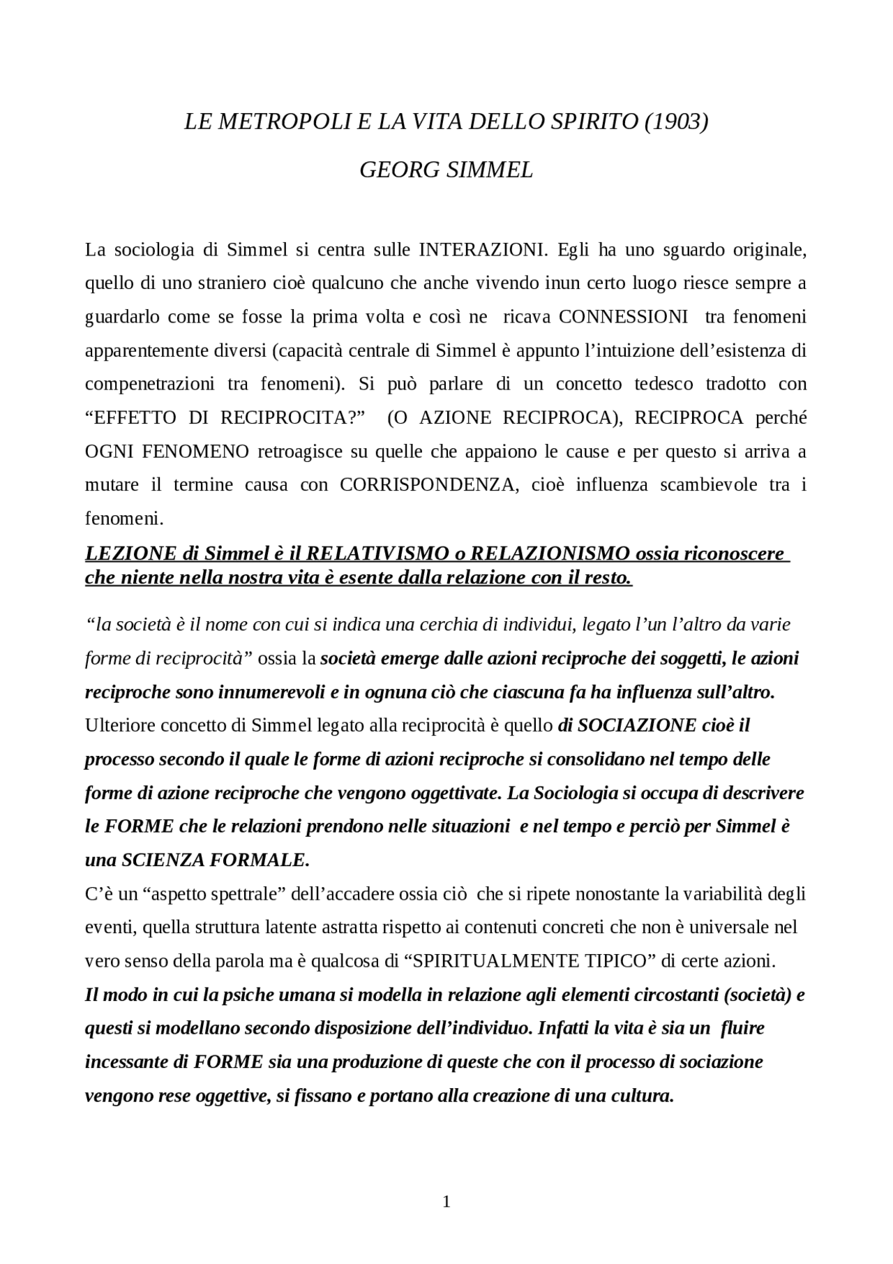 la metropoli e la vita dello spirito