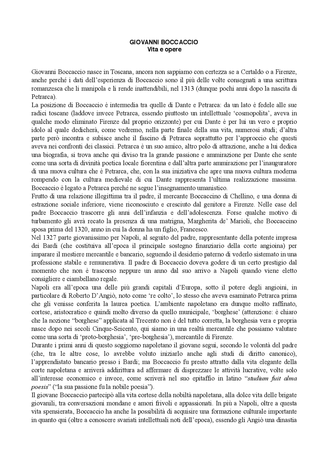 Giovanni Boccaccio vita e opere minori Docsity Giovanni Boccaccio vita e opere minori Docsity