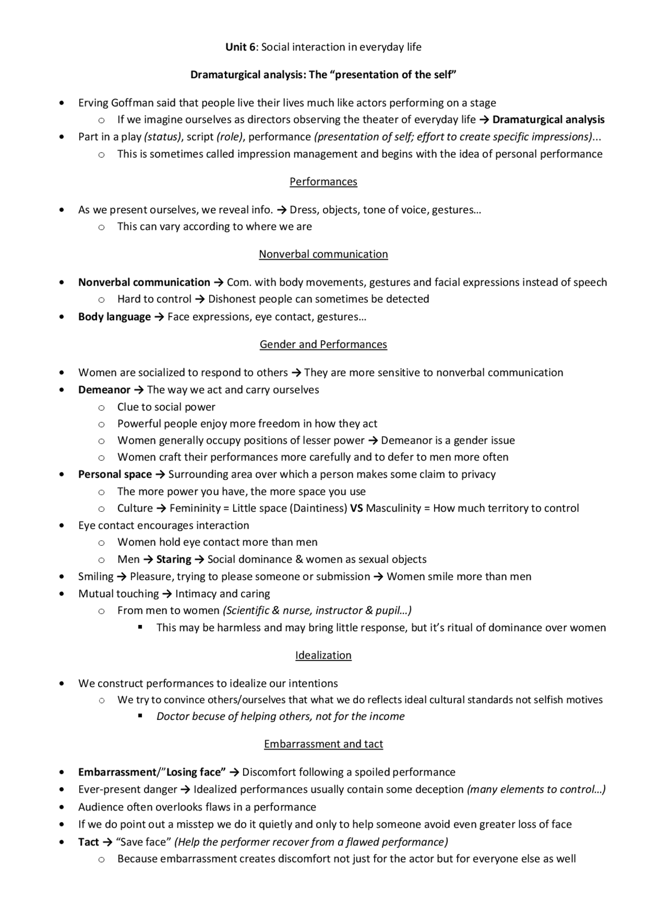 Tema 6 - Social interaction in everyday life - Docsity