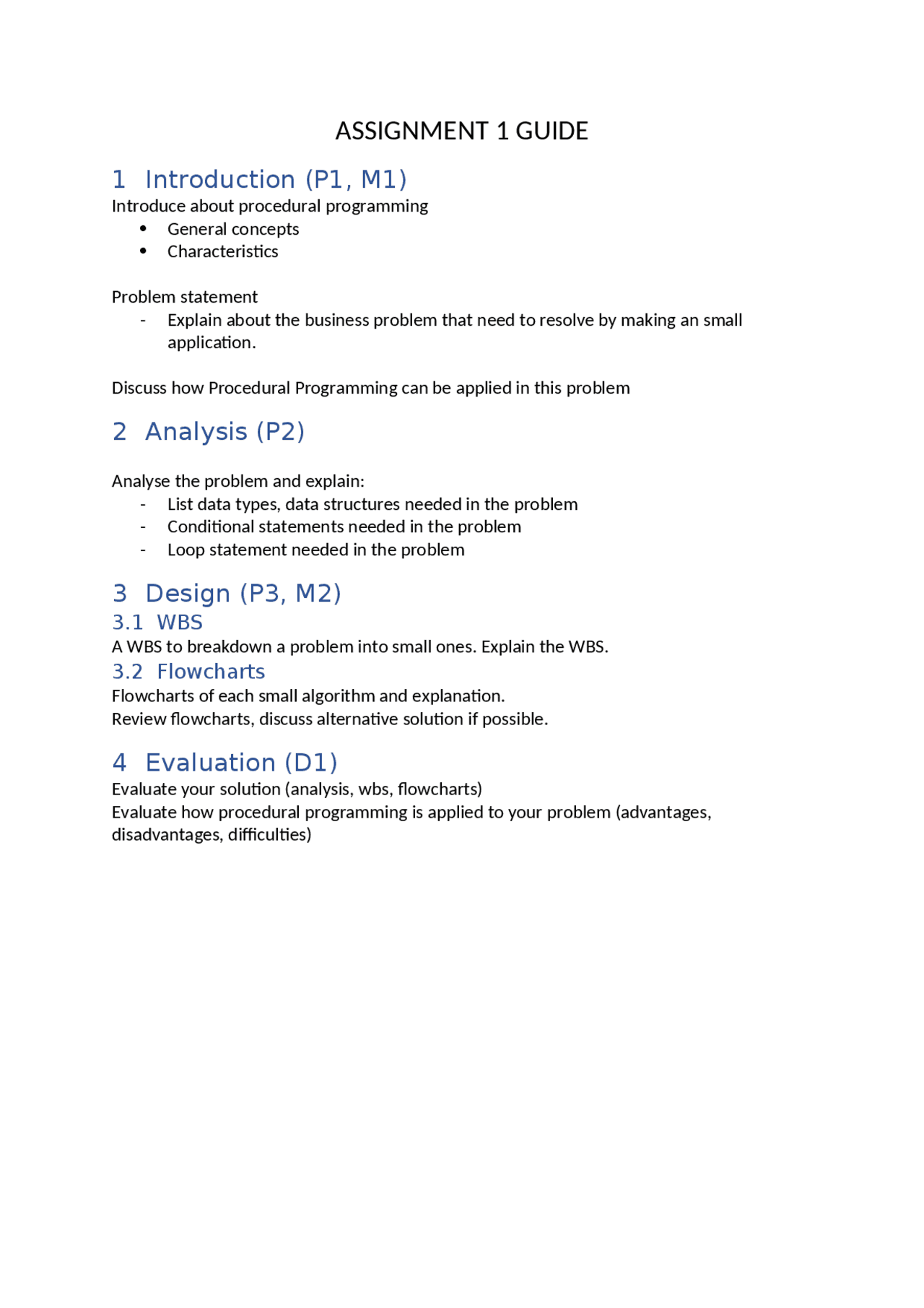 Assignment 1 Procedural Programming Guide - Docsity