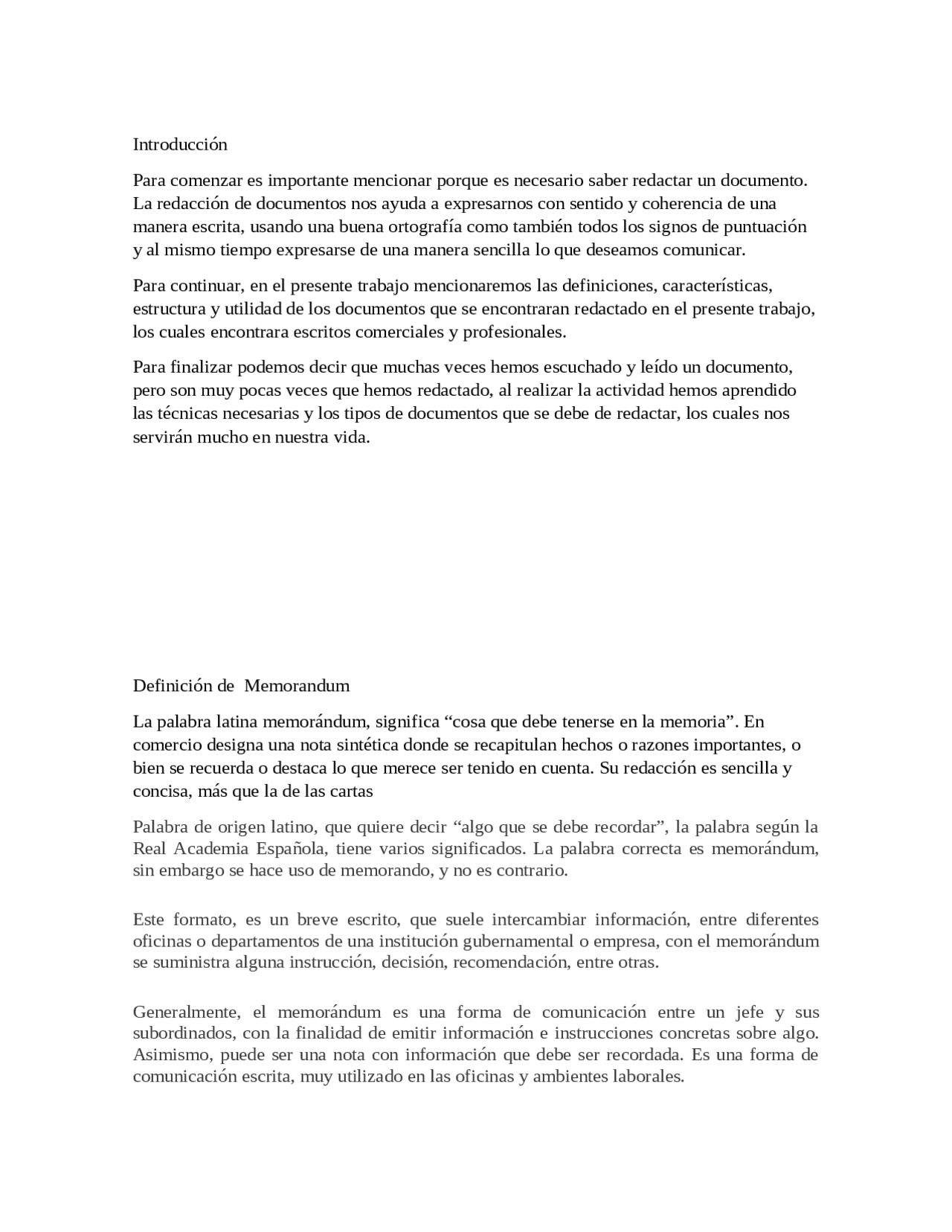 Memorandum ejemplo de tarea Docsity