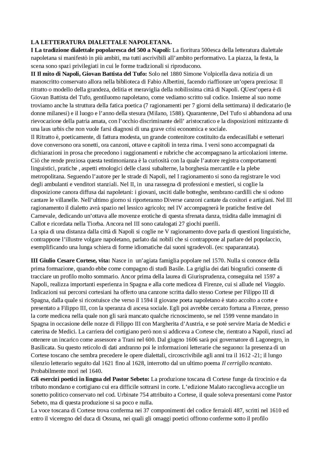 Letteratura dialettale, da Cortese a Basile Sintesi del corso di