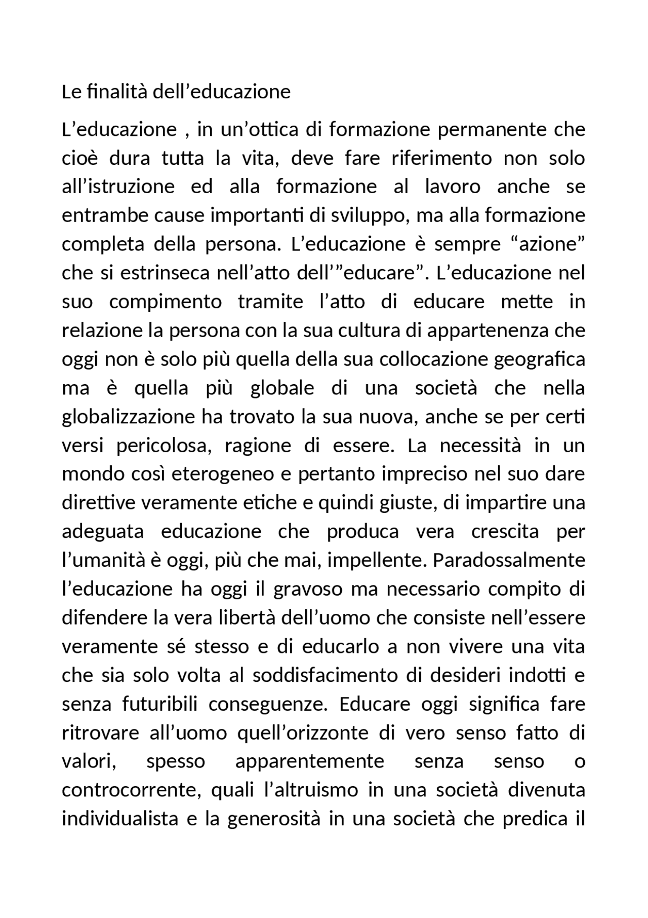 Le finalità dell'Educazione | Sintesi del corso di Pedagogia - Docsity