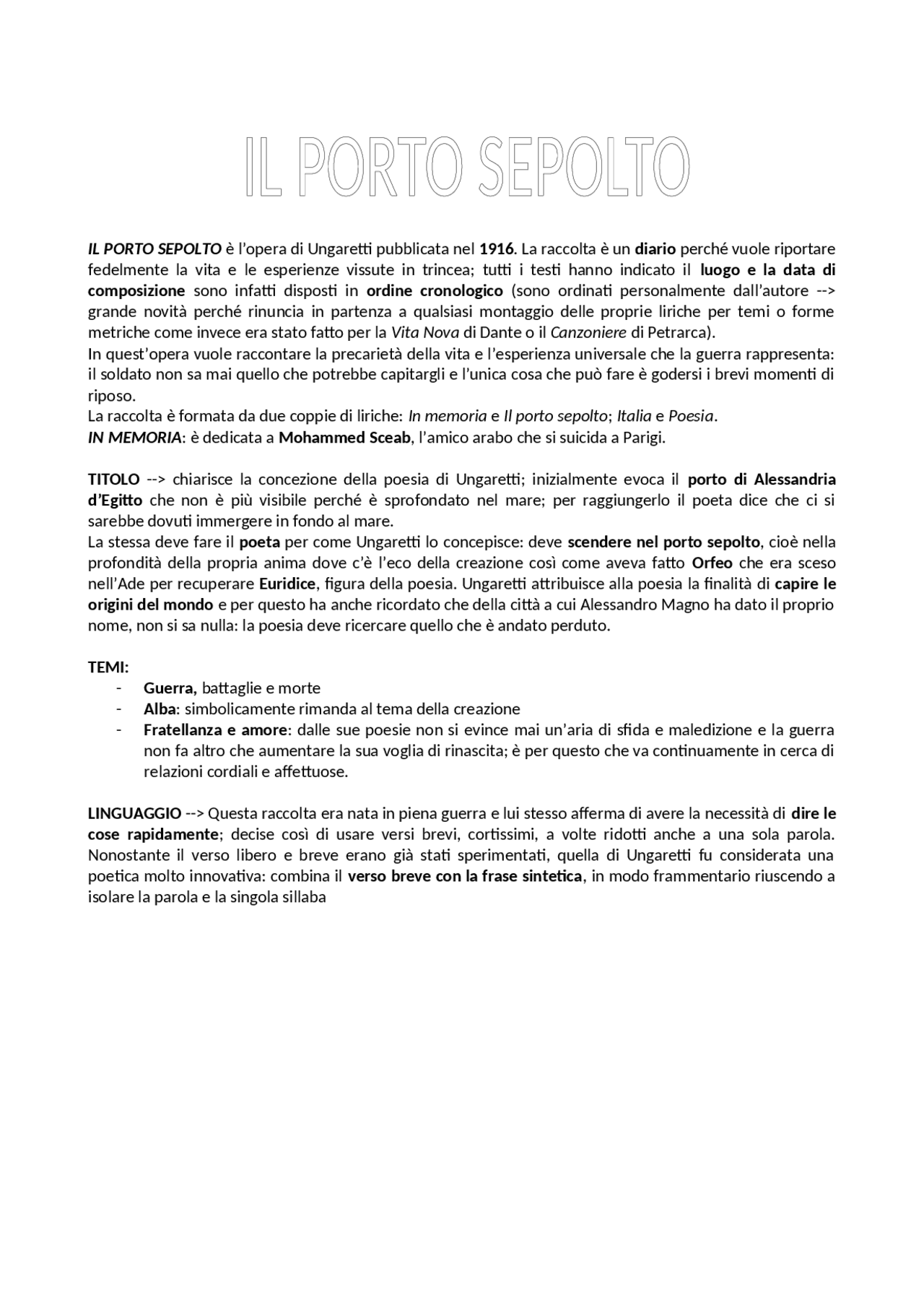 il porto sepolto testo pdf