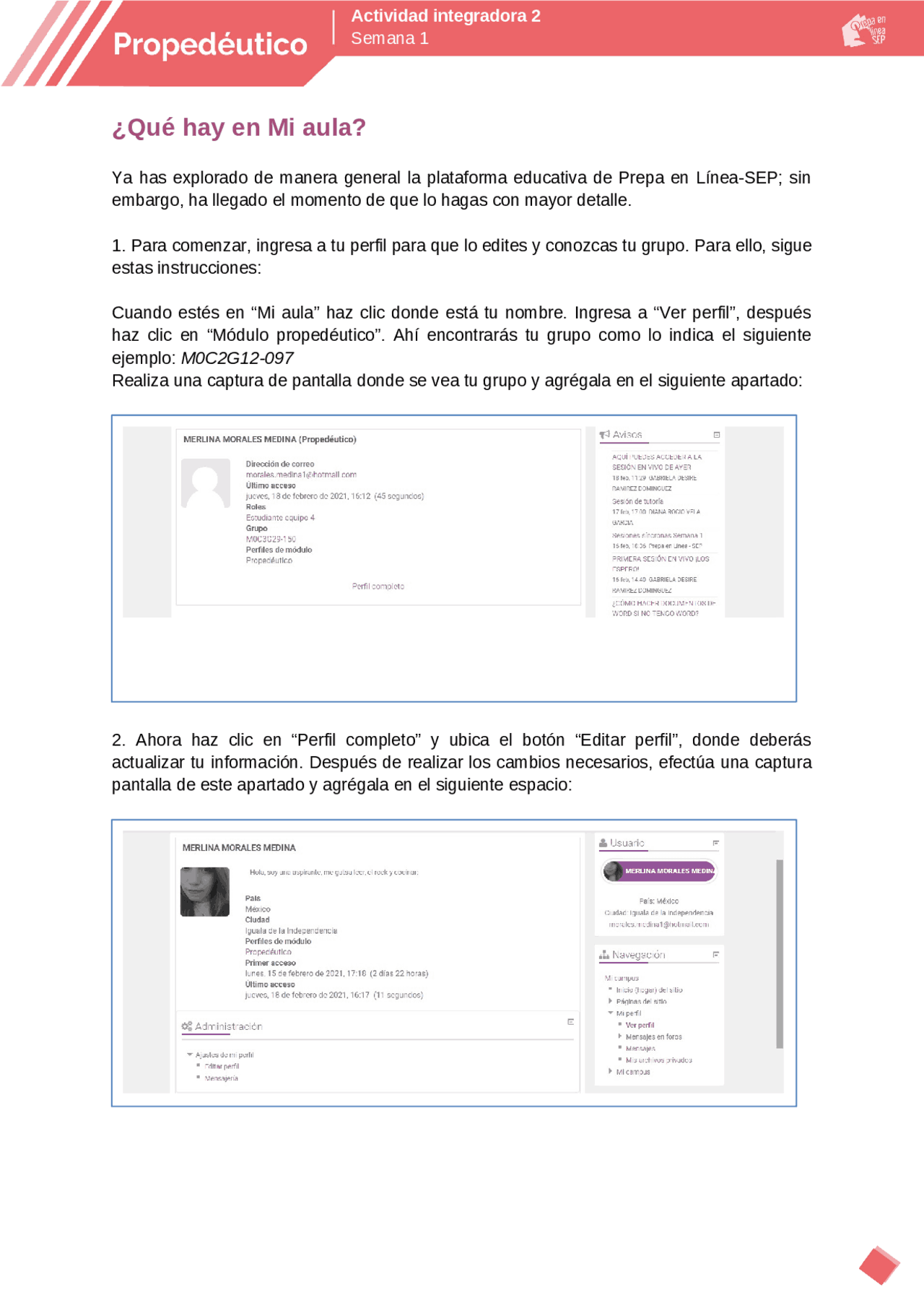 Actividad Integradora 1 Y 2 Semana 1 Docsity