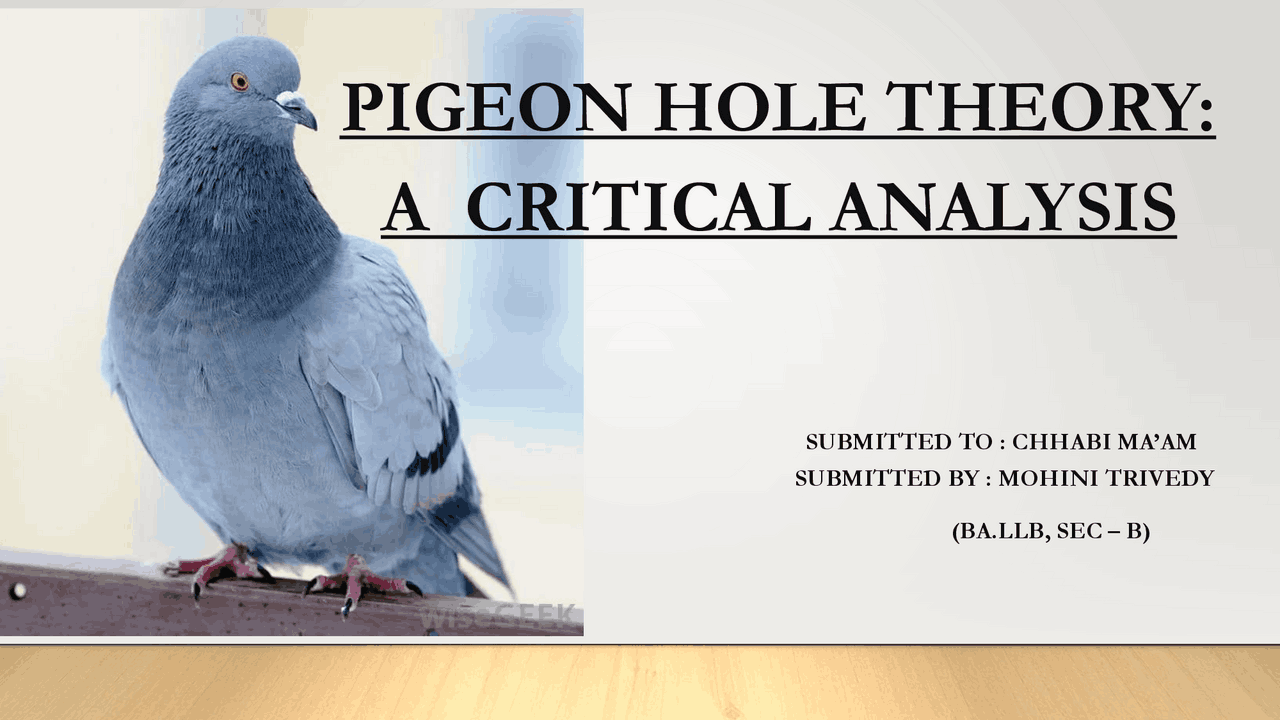 Pigeon Hole Theory (Concepts, 2 theories, criticism) Slides Law of Torts Docsity