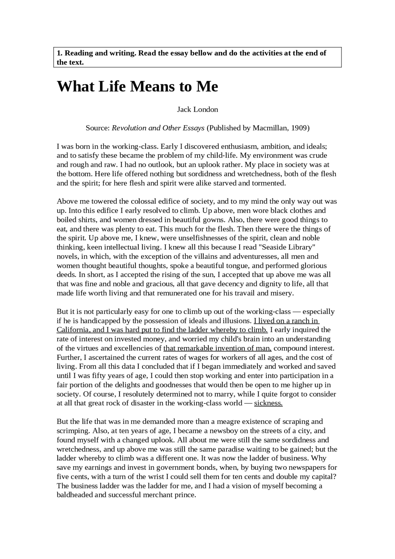 What life means to me docsity