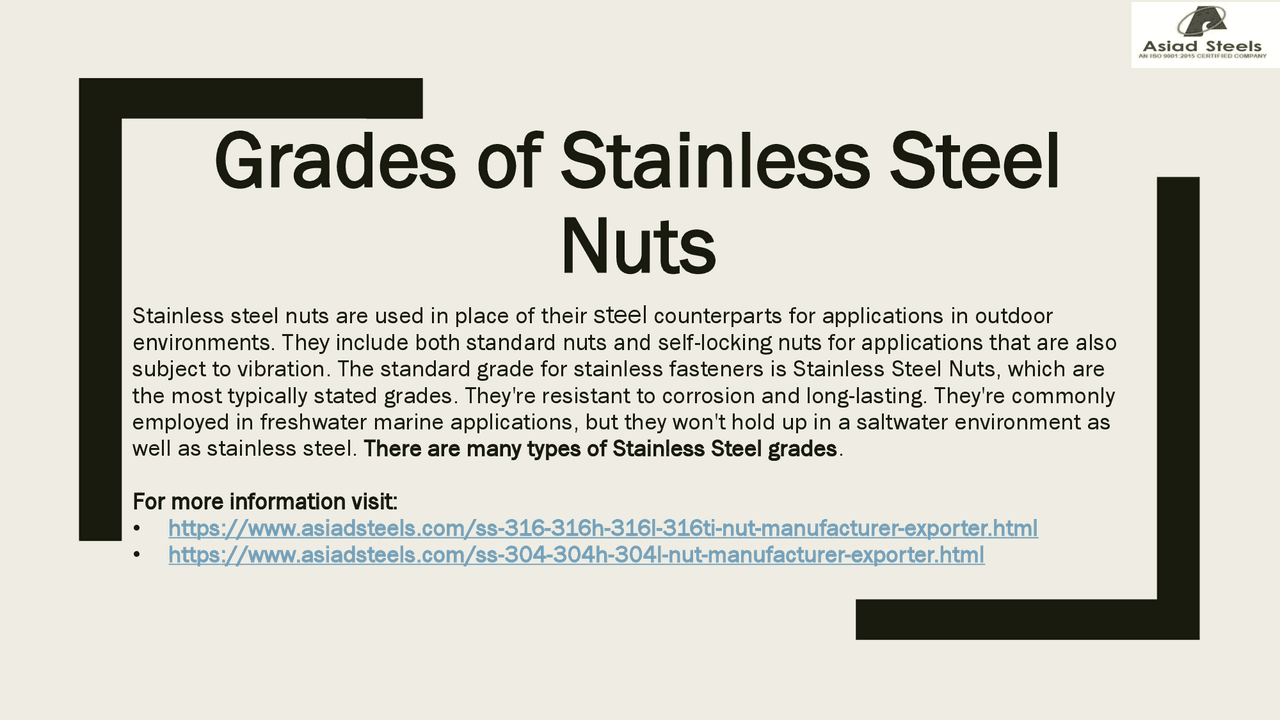 Grades of Stainless Steel Nuts Docsity