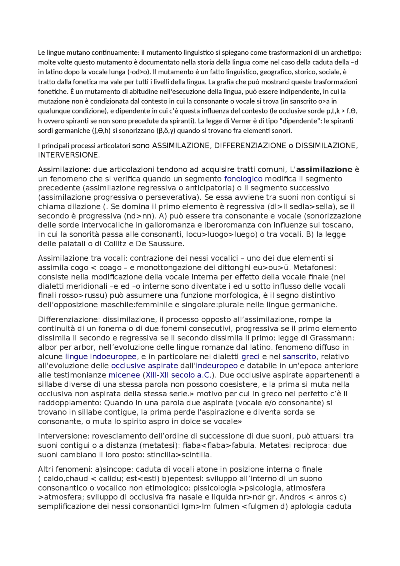 Il mutamento linguistico Docsity