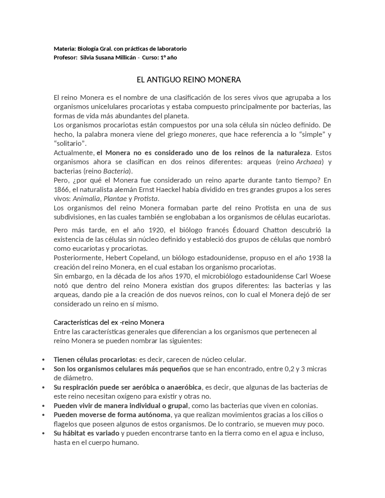La clasificación antigua del Reino Monera: una historia de la biología |  Apuntes de Biología | Docsity