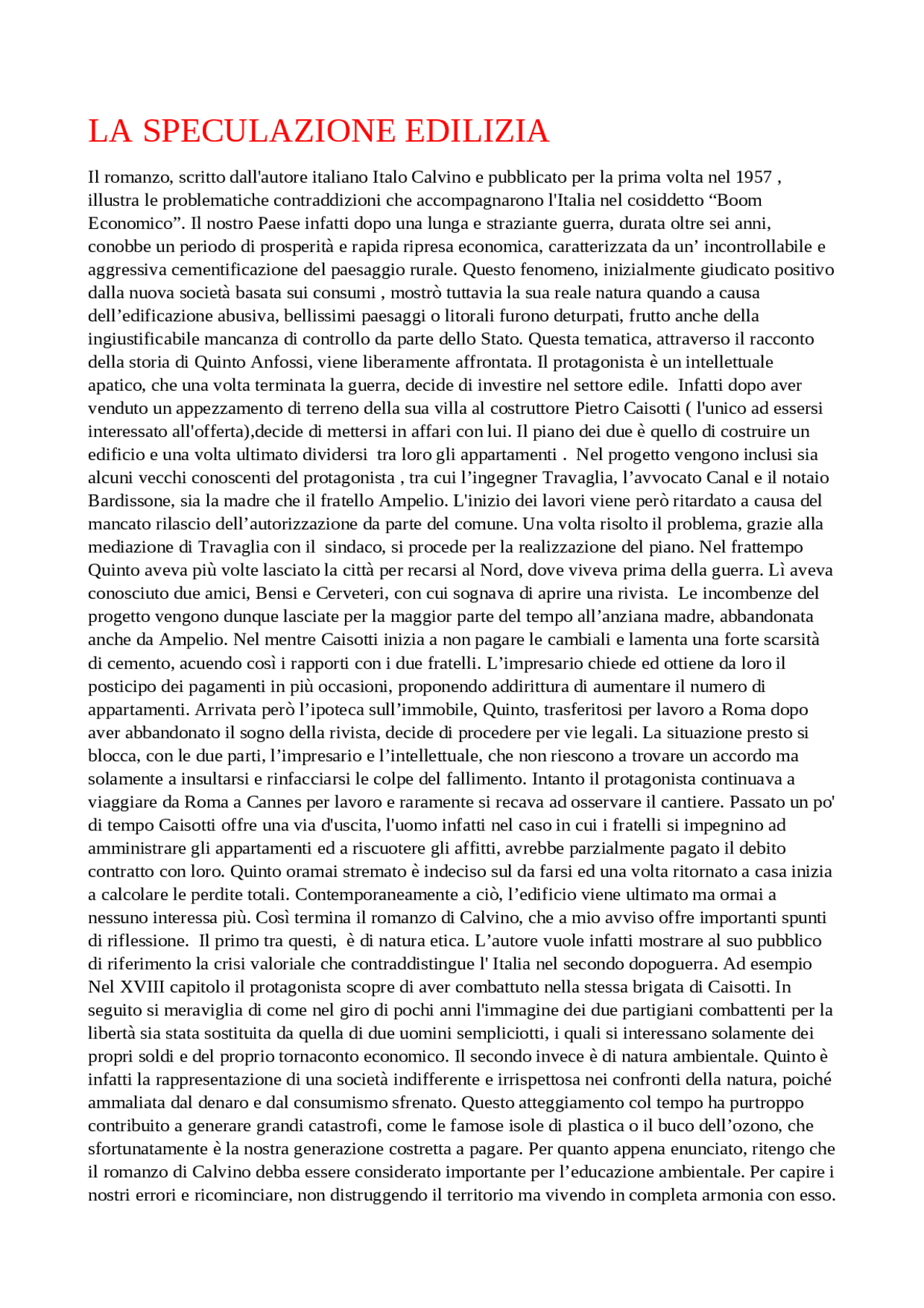 La speculazione edilizia Docsity