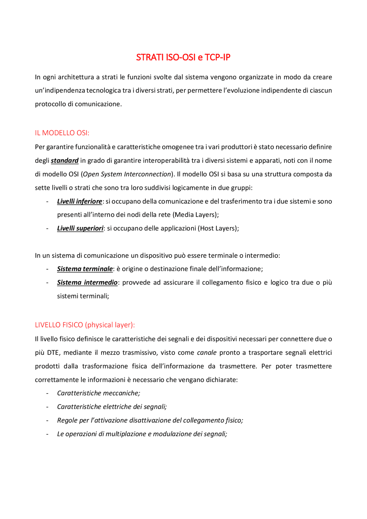 Strati e modello ISO/OSI | Sintesi del corso di Sistemi di reti | Docsity