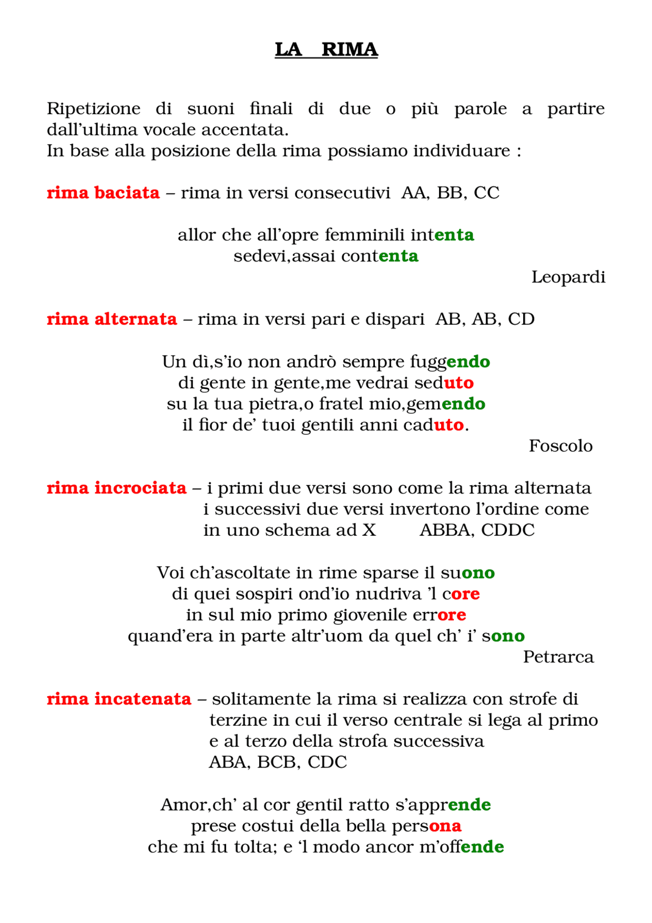 Le tipologie di rima - Docsity