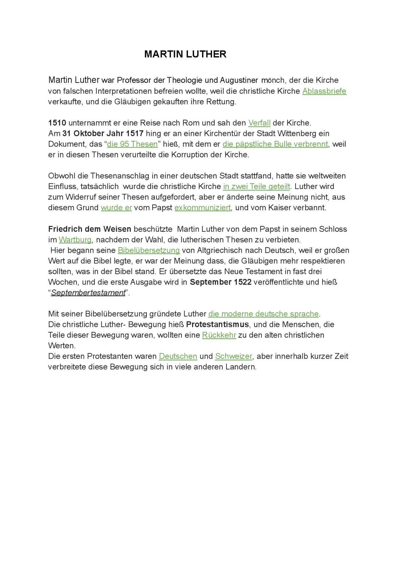 Martin Luther (die 95 Thesen) - Docsity