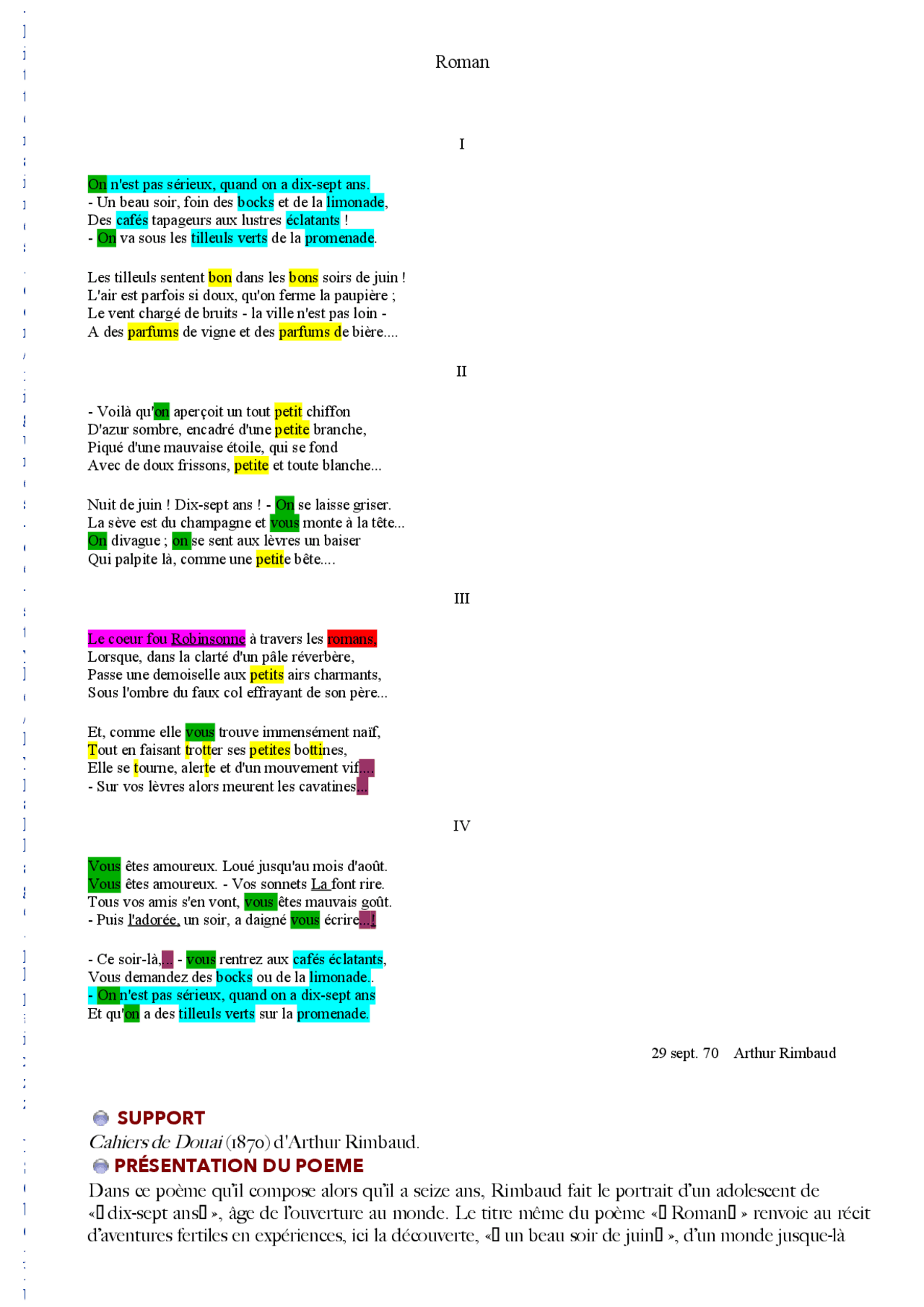 Rimbaud, Roman: analyse | Lectures Littérature | Docsity