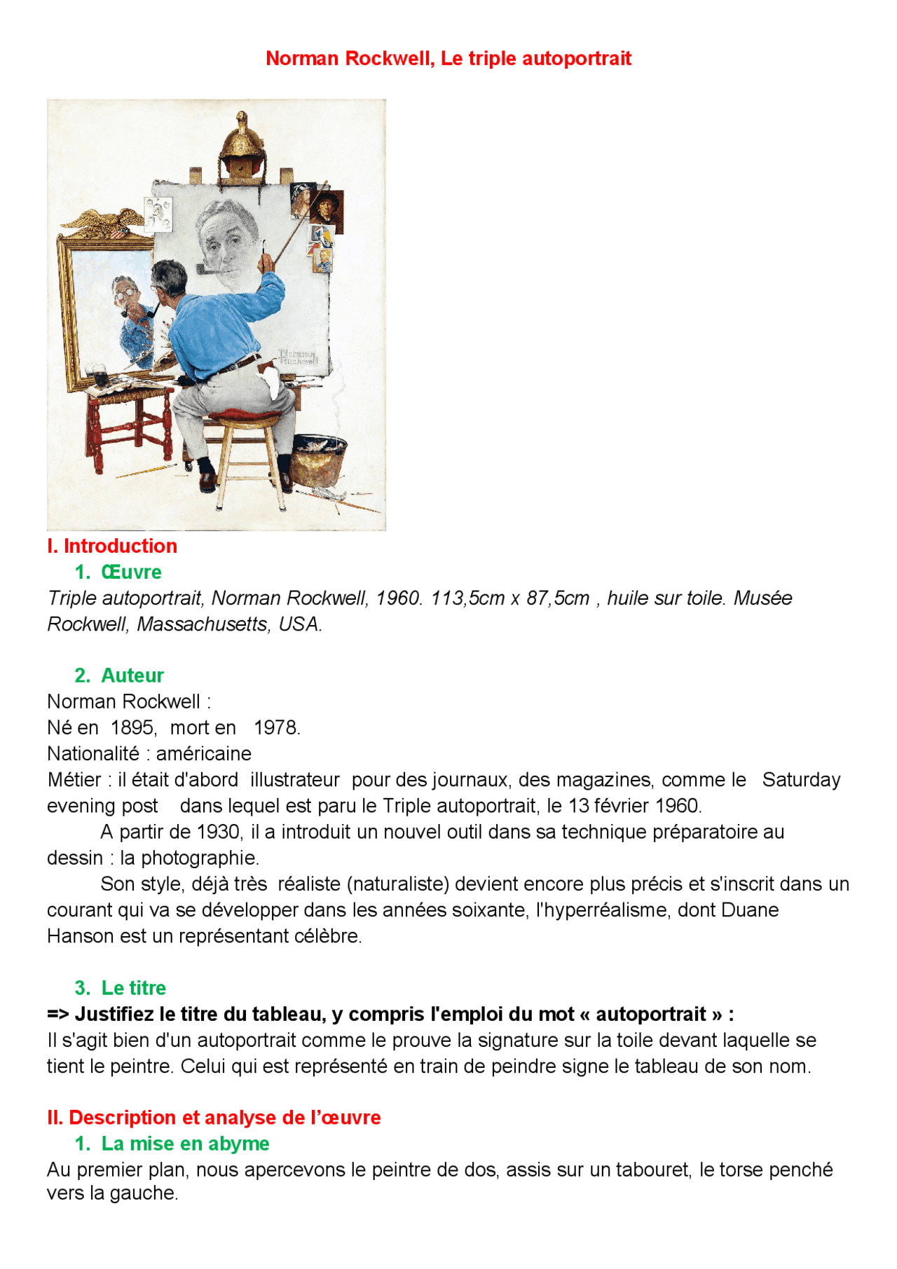 Le Triple Autoportrait De Norman Rockwell Analyse de "Le triple autoportrait" de Rockwell | Lectures Histoire de  l'art | Docsity