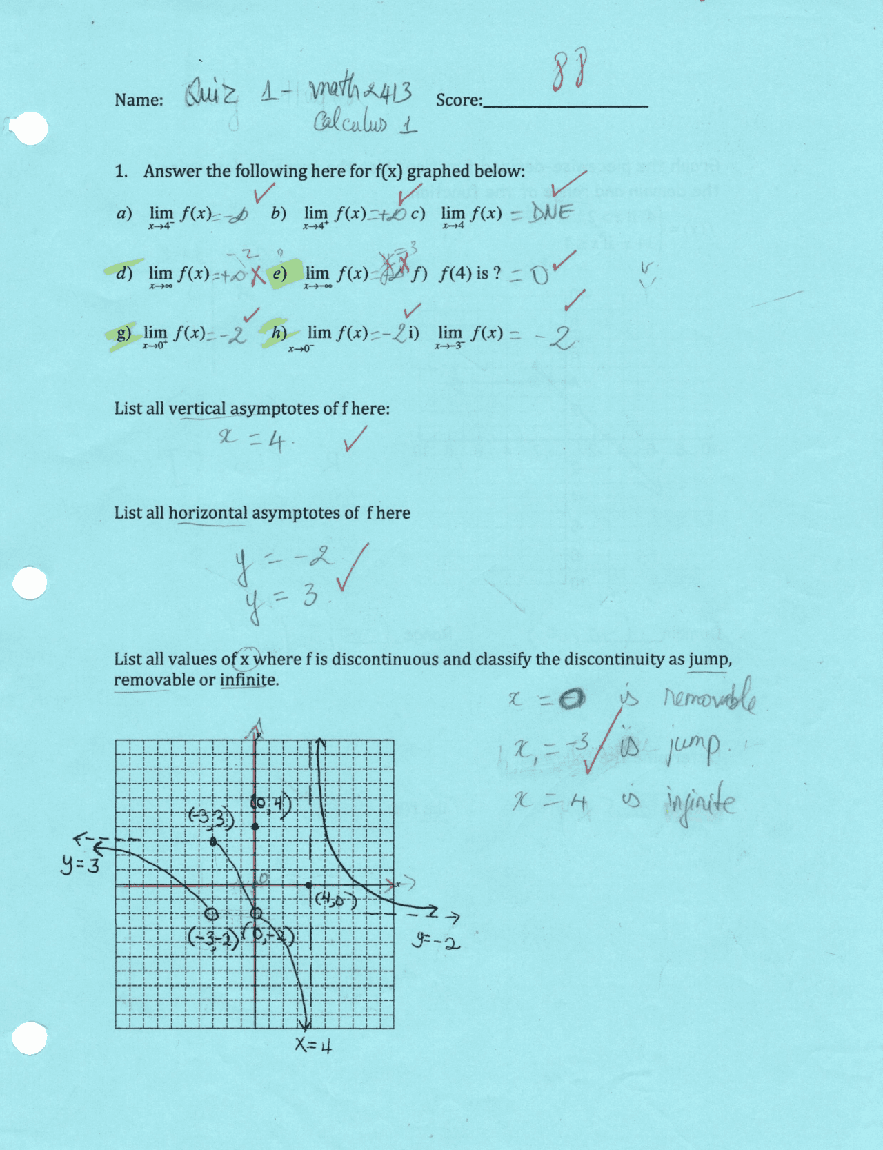 Quiz 1- Calculus 1-math 2413 | Quizzes Calculus - Docsity