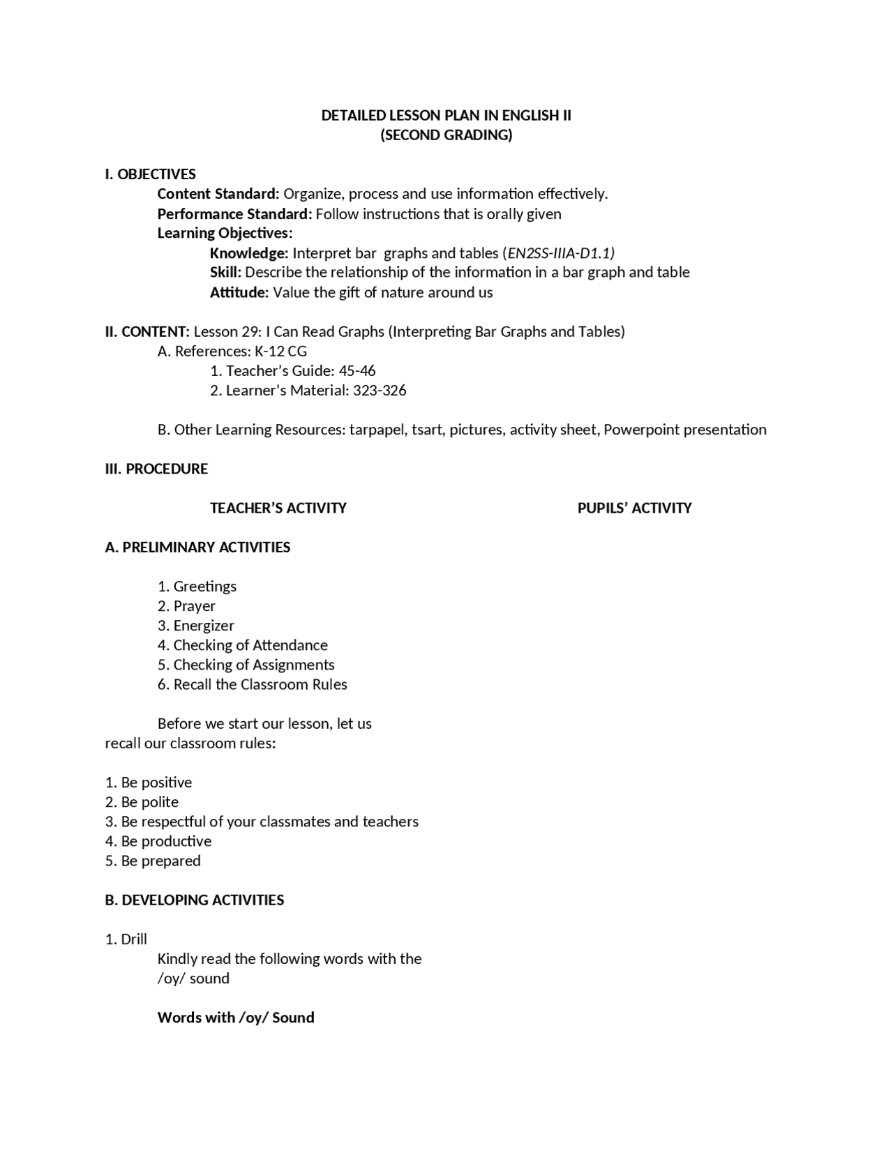 Lesson Plan for students' reference - Docsity