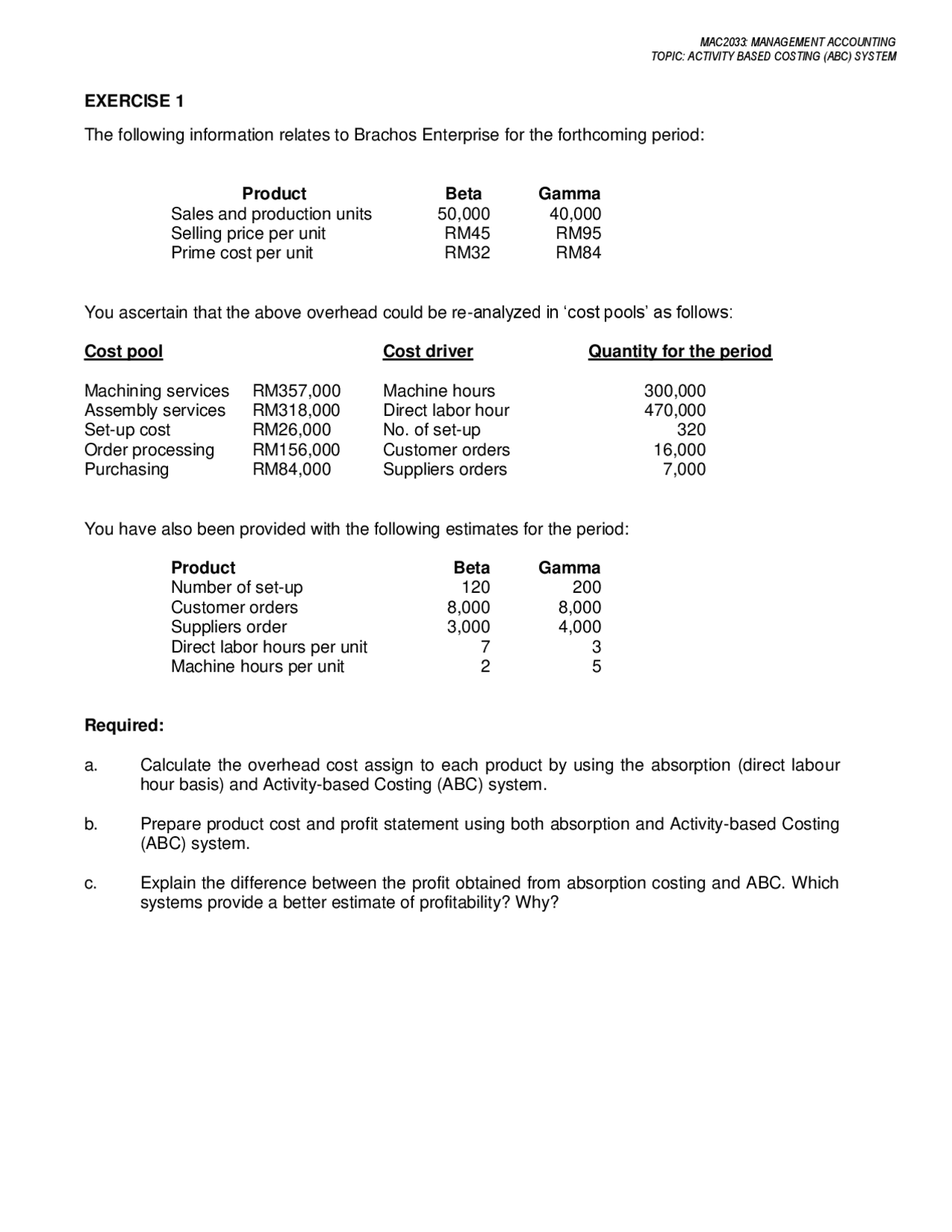 Abc TOPIC 3 in MA accounting - Docsity
