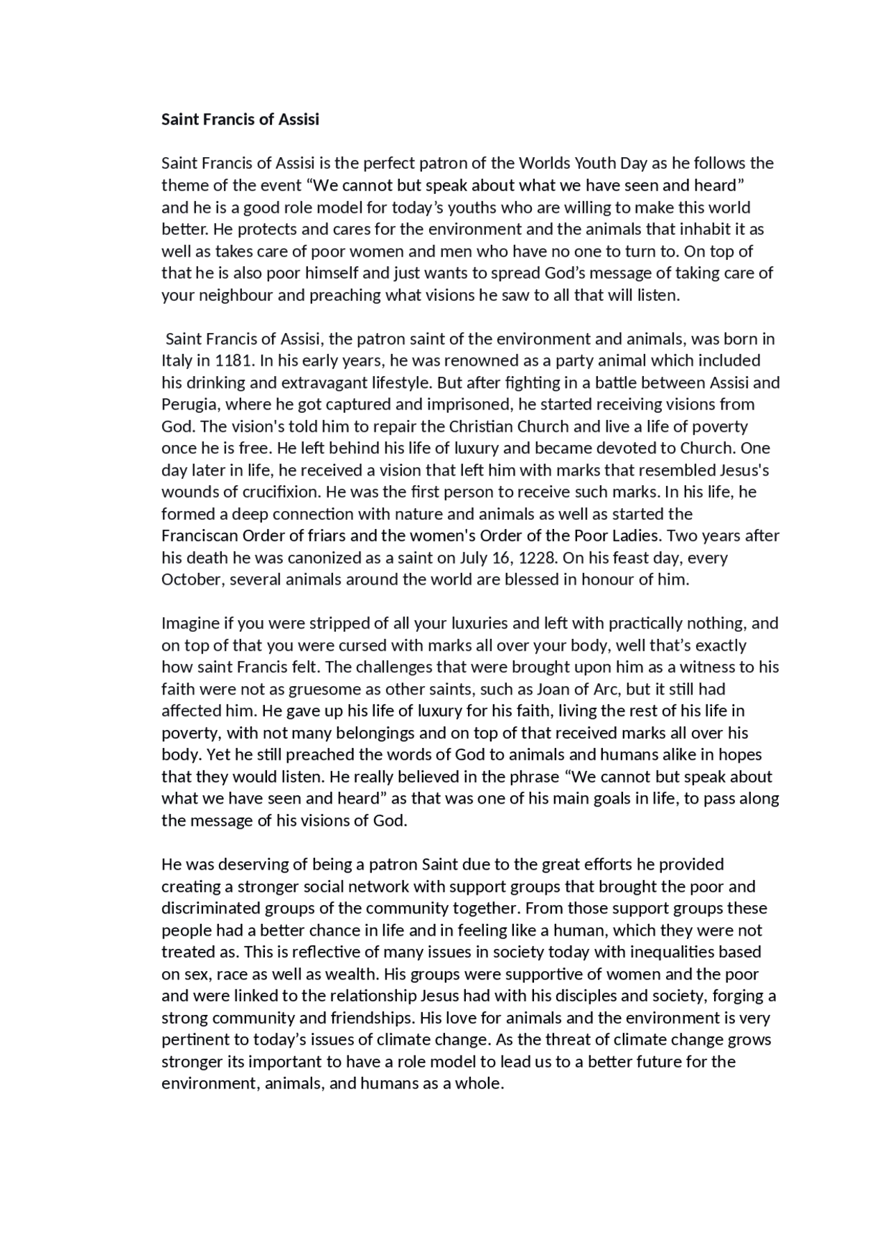 Stella Maris Religion Speech Transcript | Essays (high school ...