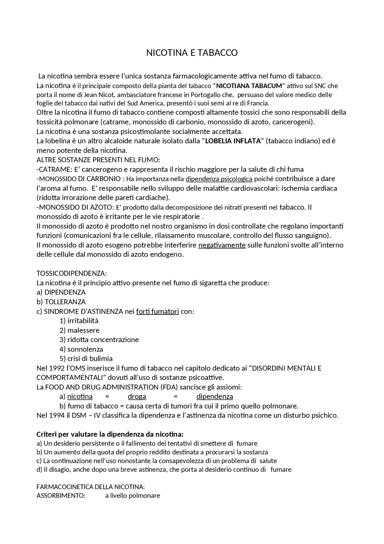 La nicotina e il tabacco Apuntes de Farmacología Docsity