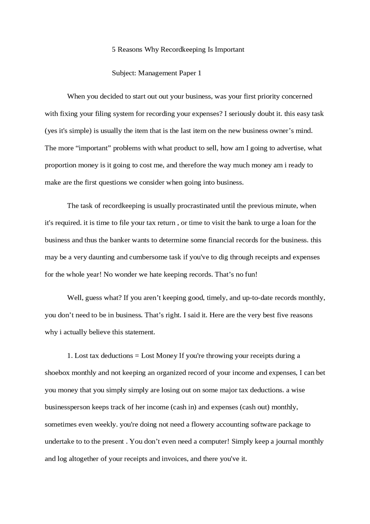 5 Reasons Why Recordkeeping Is So Important Docsity