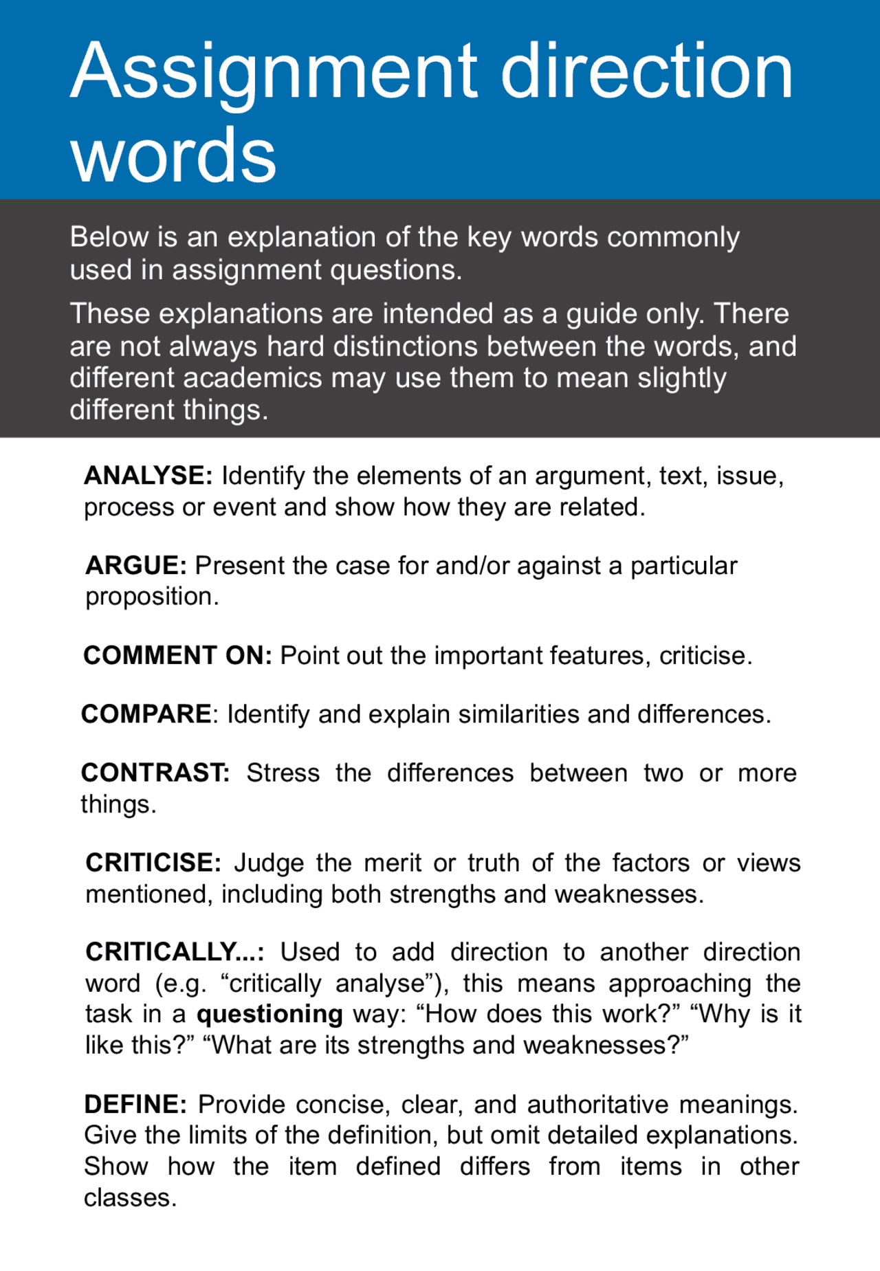 Assignment important words - Docsity