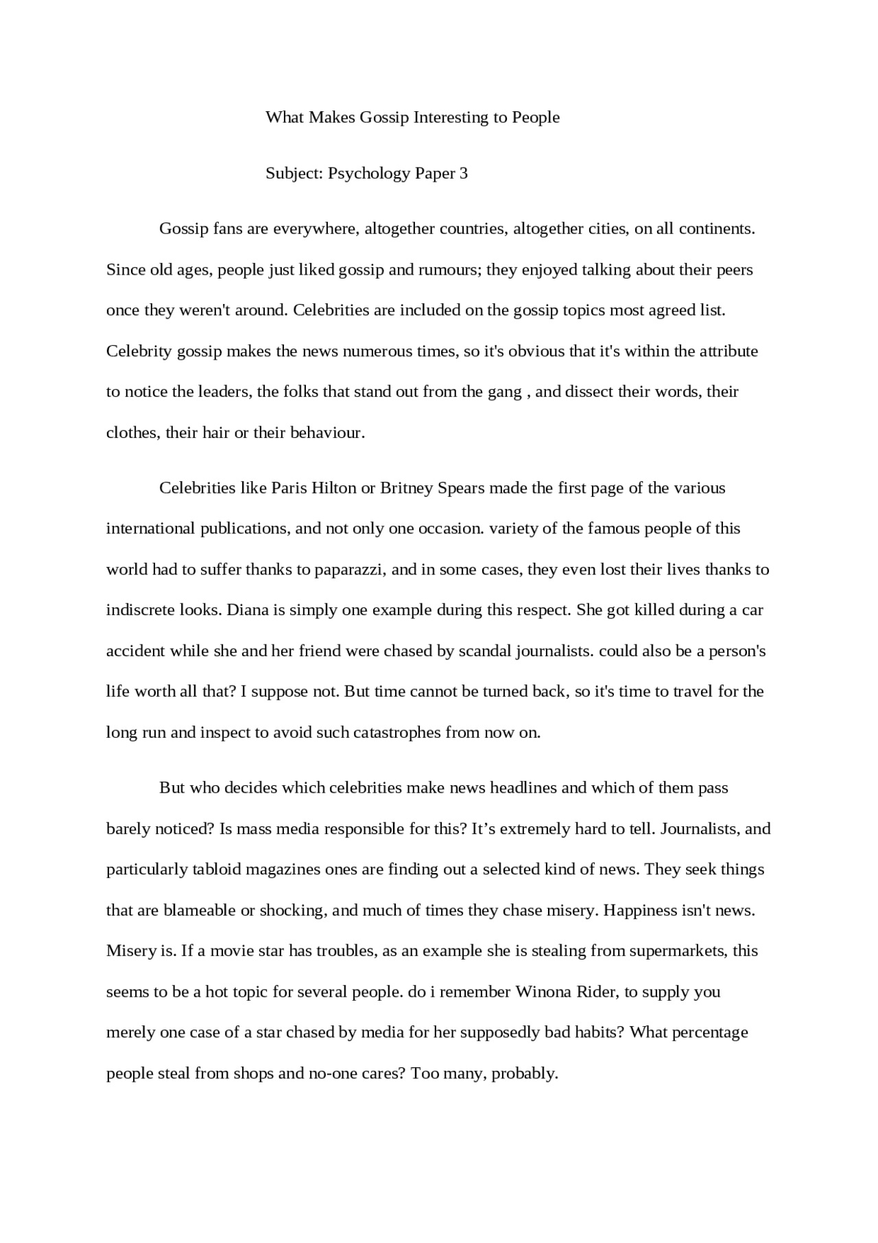 What Makes Gossip Interesting to People - Docsity