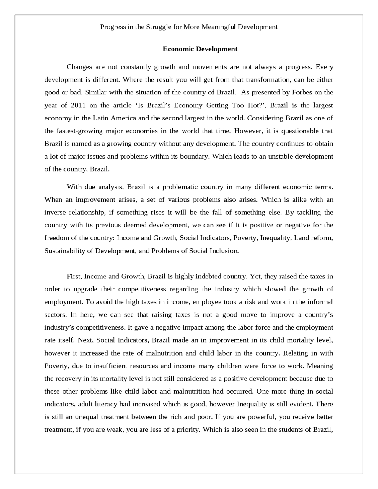 Progress Essay Example Progress in the Struggle for More Meaningful Development | High school ...