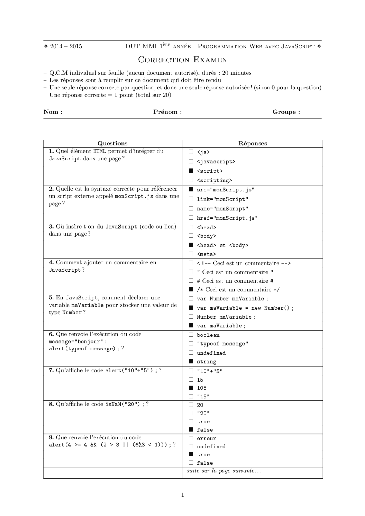 Programmation Web avec JavaScript - Épreuve Corrigé | Examens ...