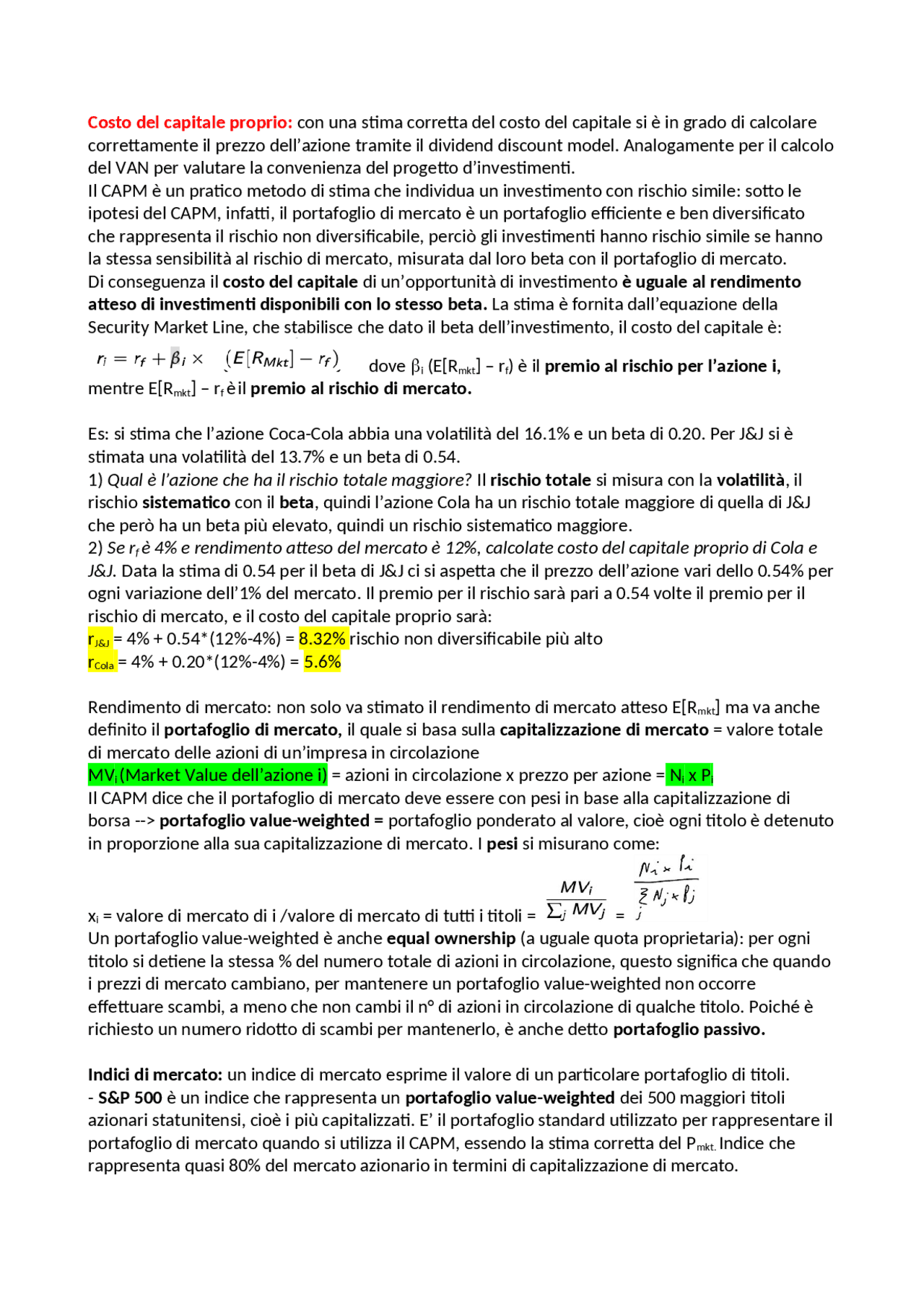 Costo del capitale proprio cap.3 Docsity