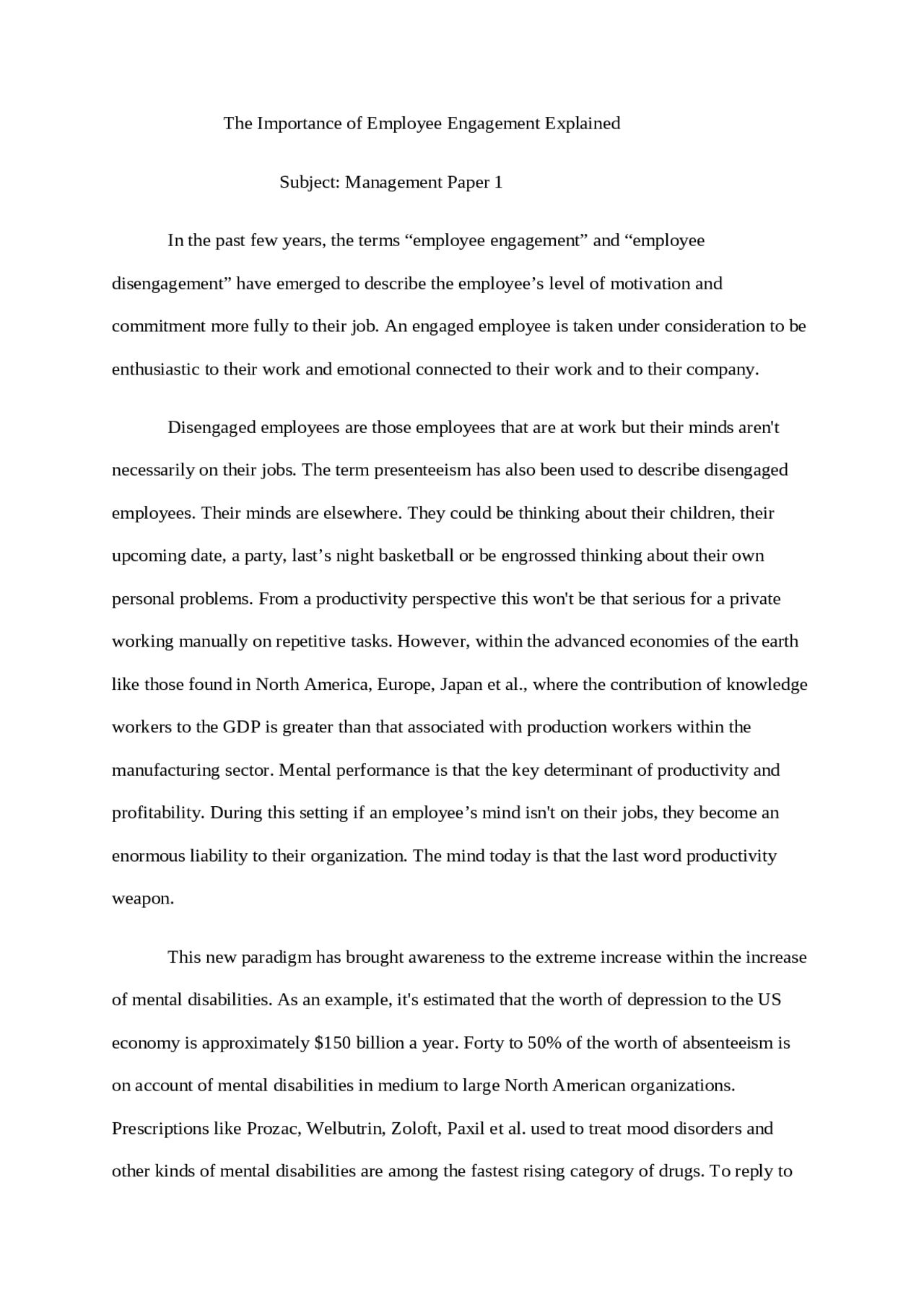 Importance of Employee Engagement Explained Essays (university