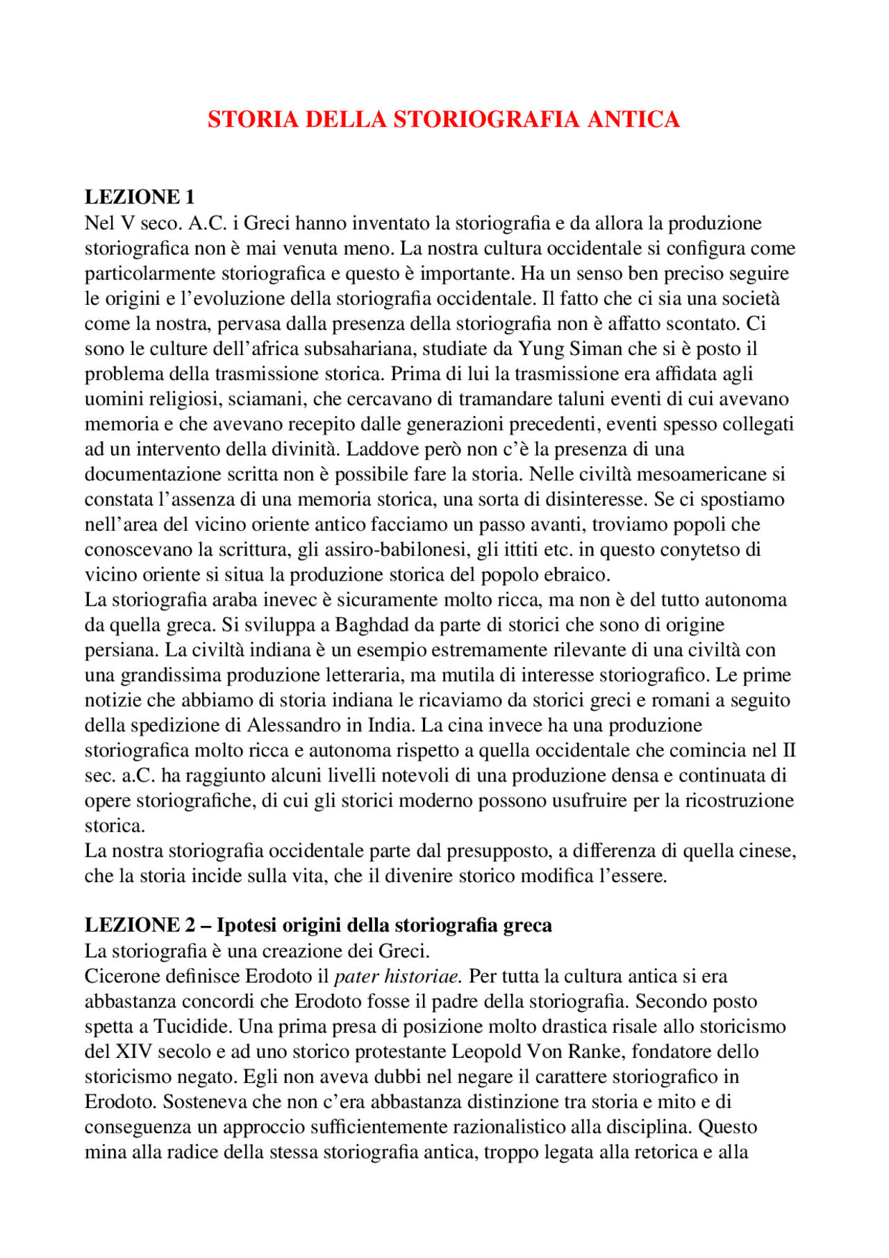 Storia della Storiografia antica Docsity